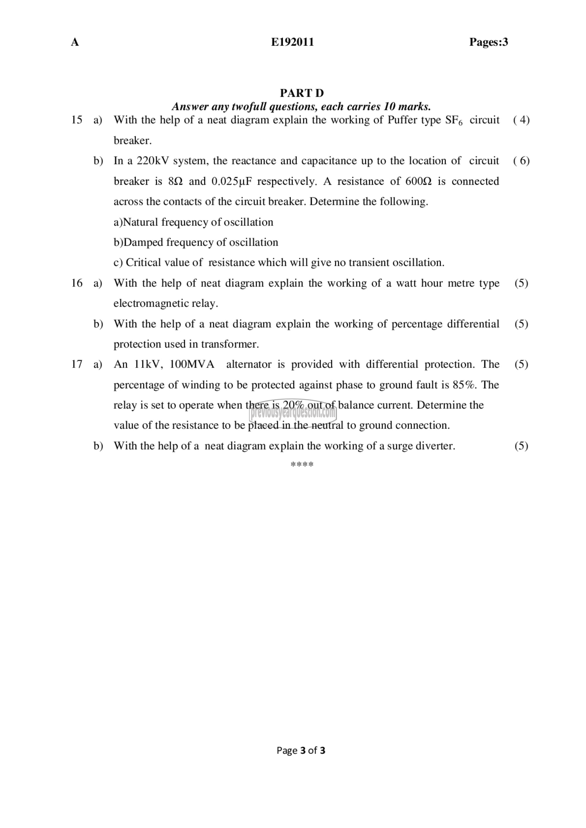 Question Paper - Power Generation, Transmission and Protection-3