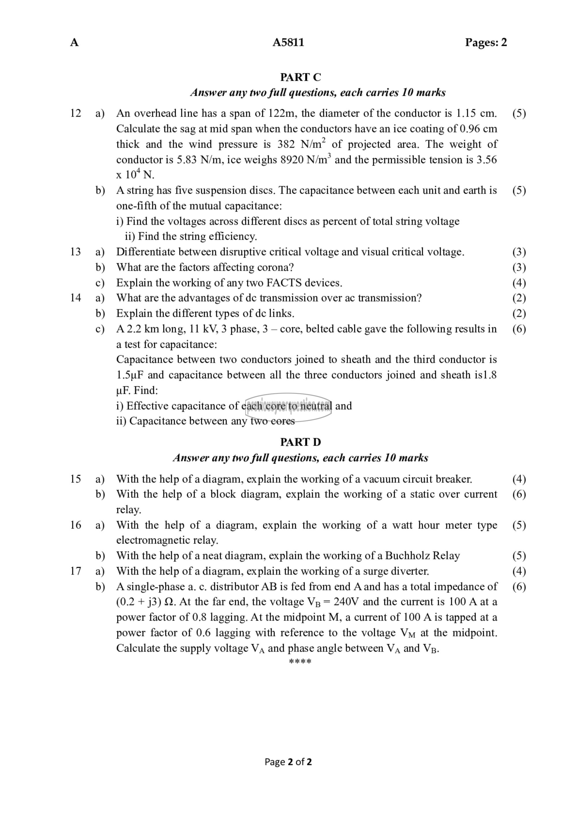 Question Paper - Power Generation, Transmission and Protection-2