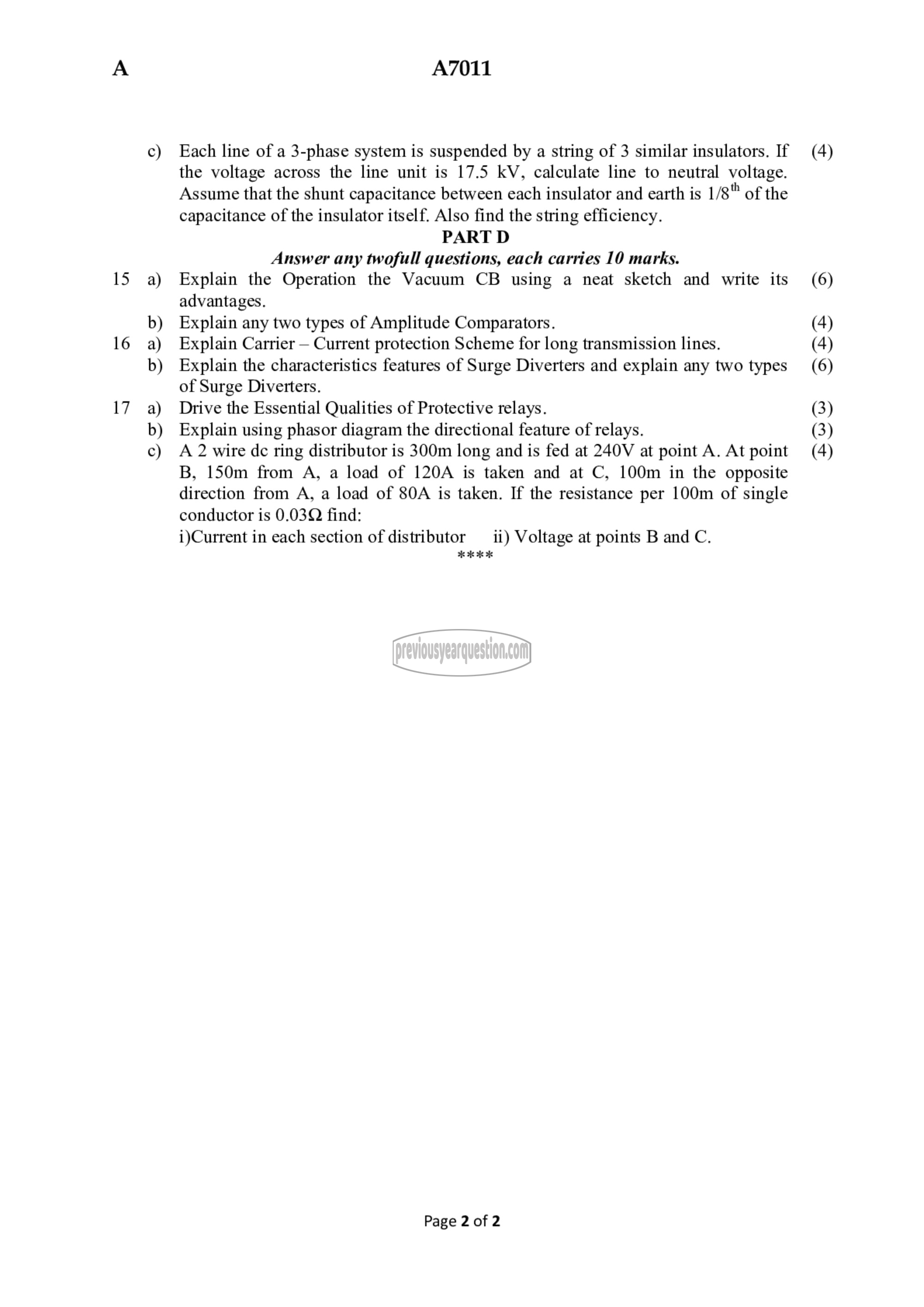 Question Paper - Power Generation, Transmission and Protection-2