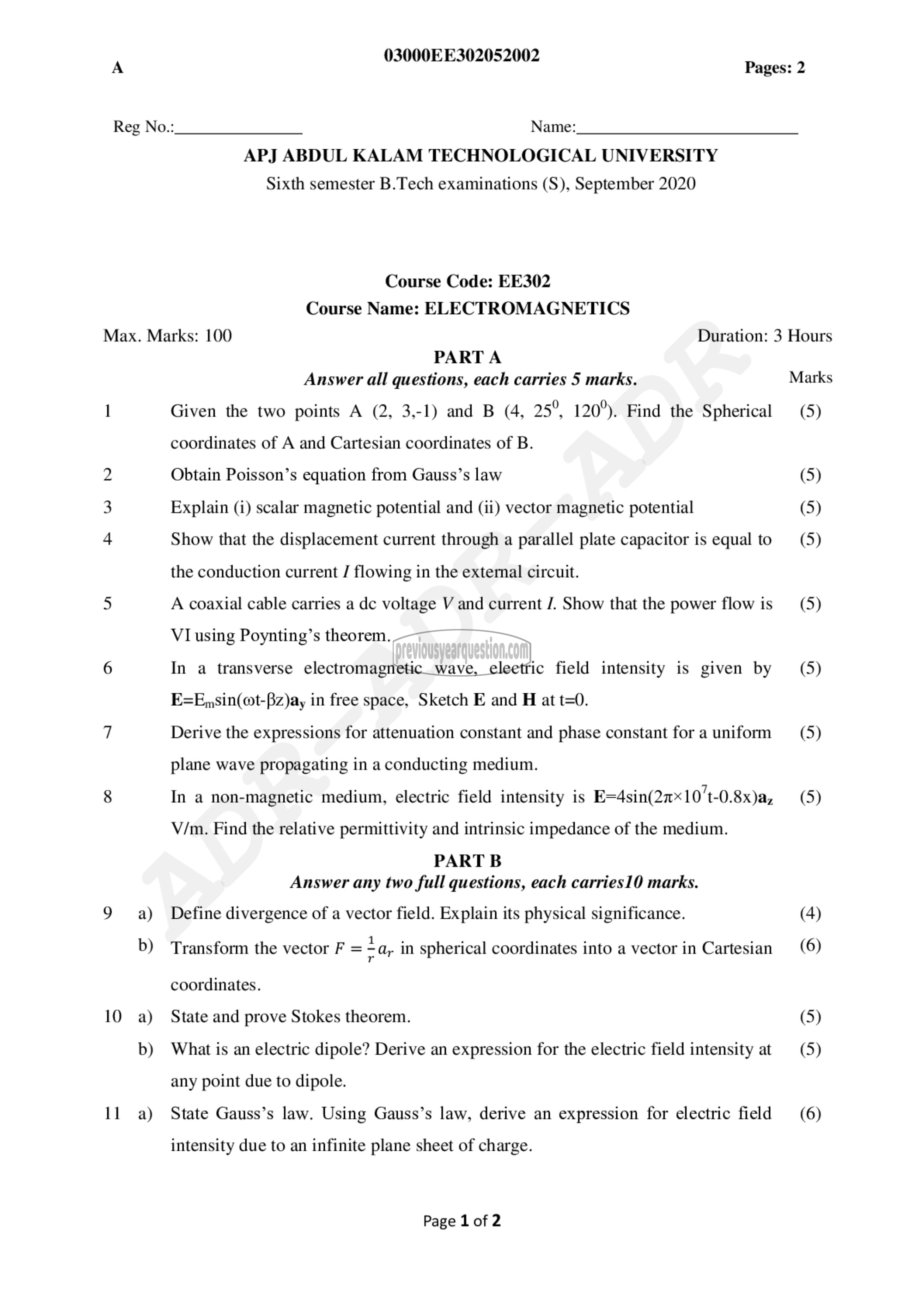 Question Paper - Electromagnetics-1