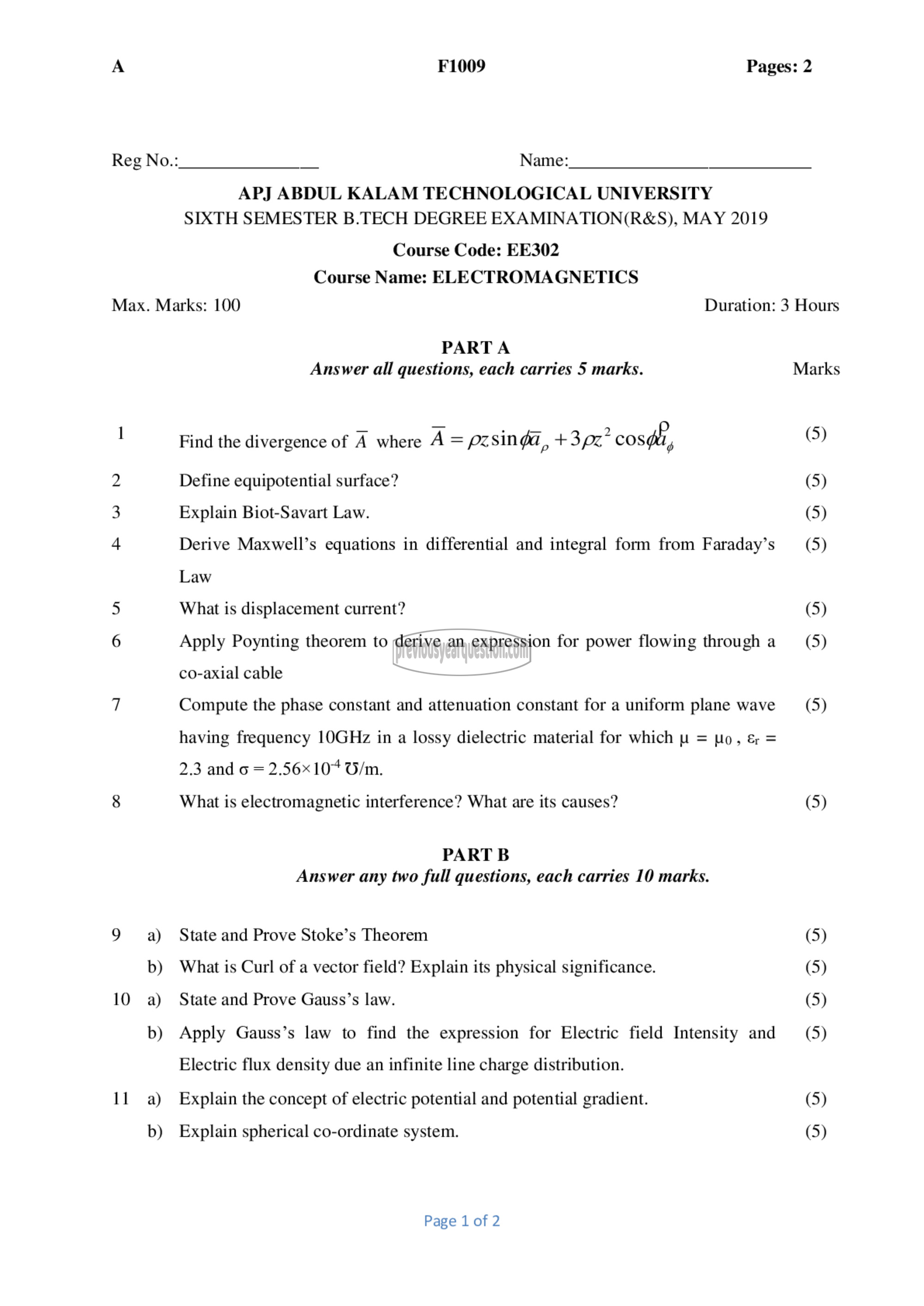 Question Paper - Electromagnetics-1