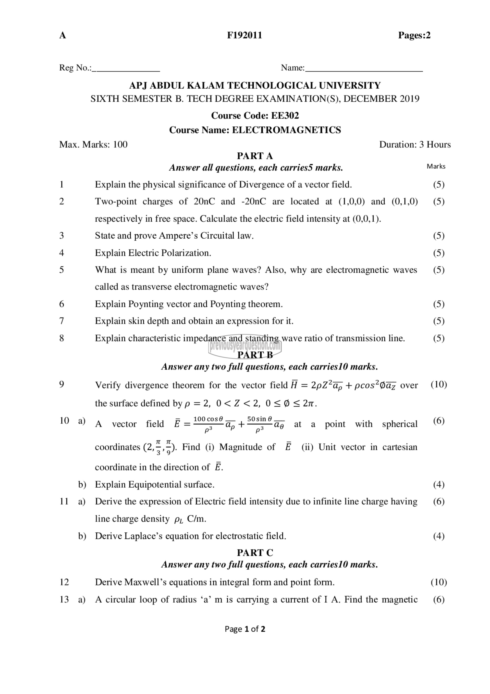 Question Paper - Electromagnetics-1