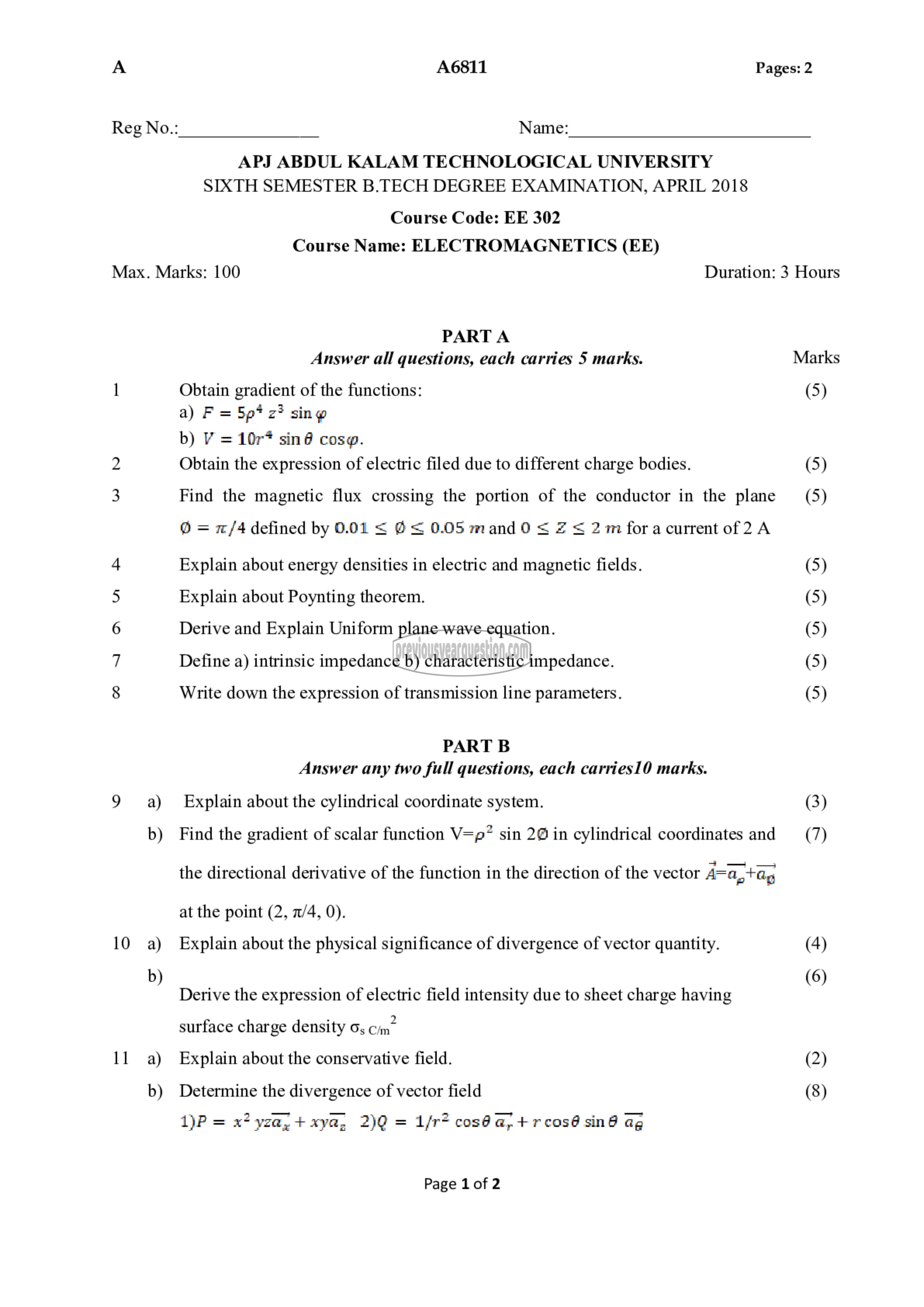 Question Paper - Electromagnetics-1