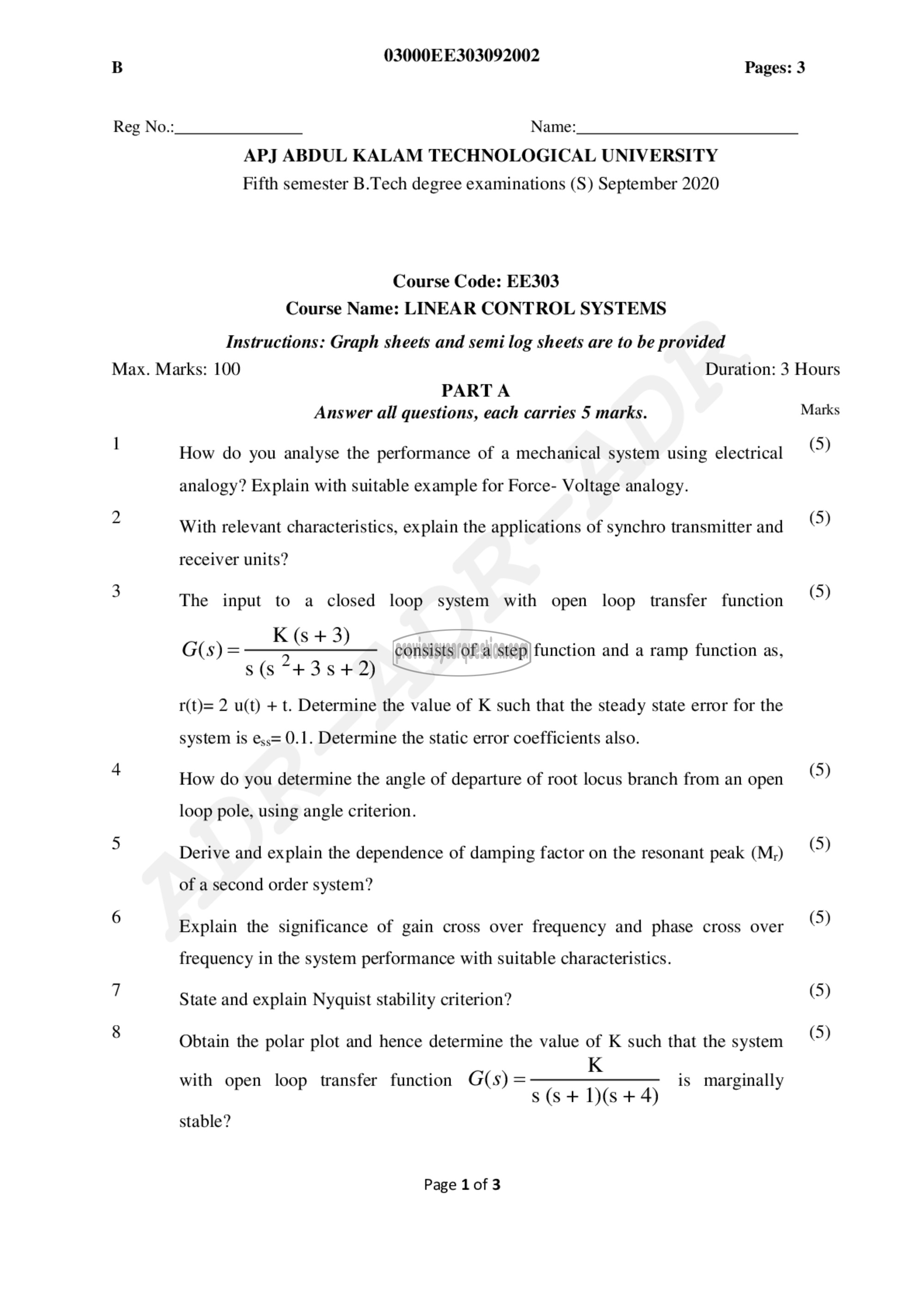 Question Paper - Linear Control Systems-1