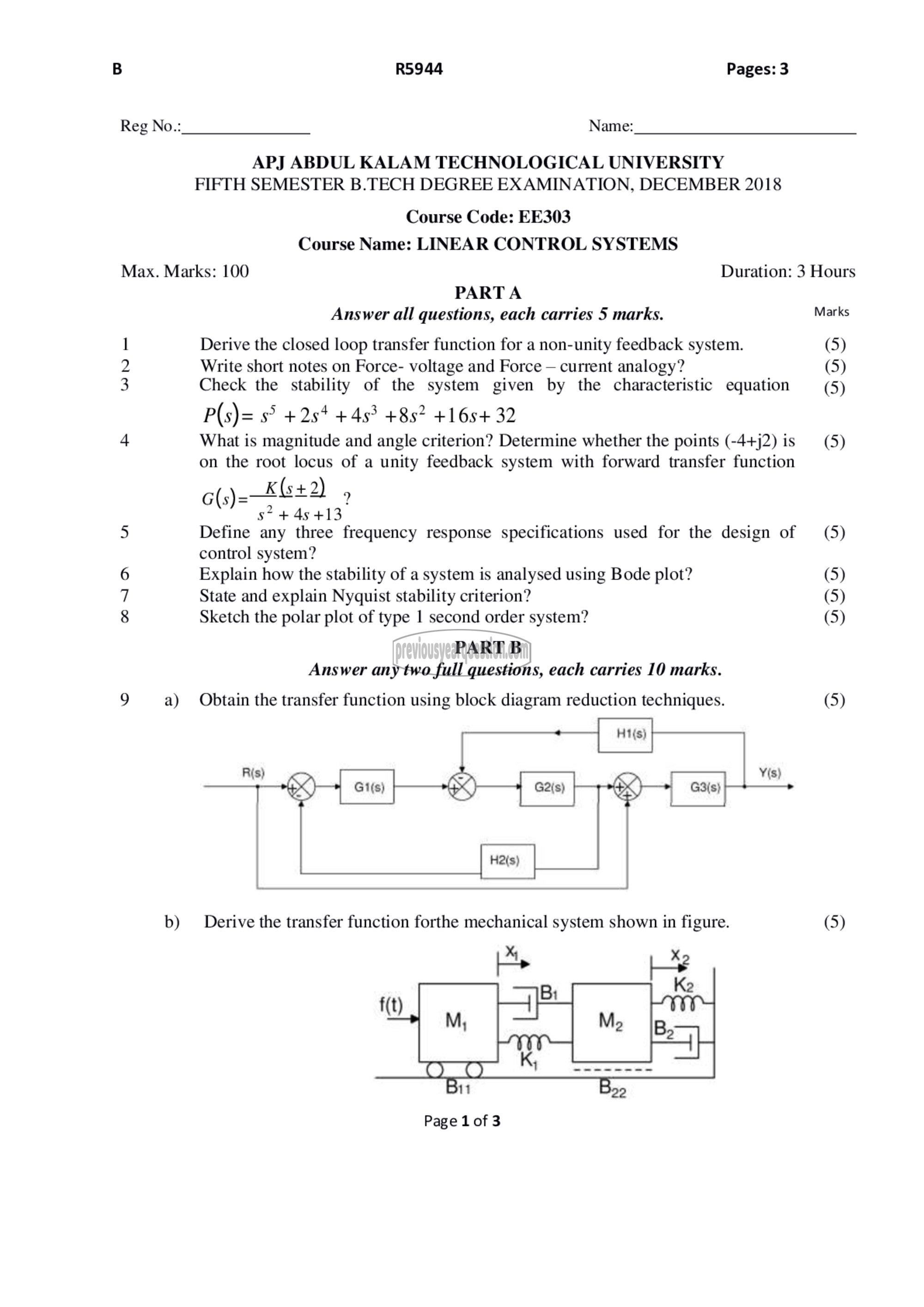 Question Paper - Linear Control Systems-1