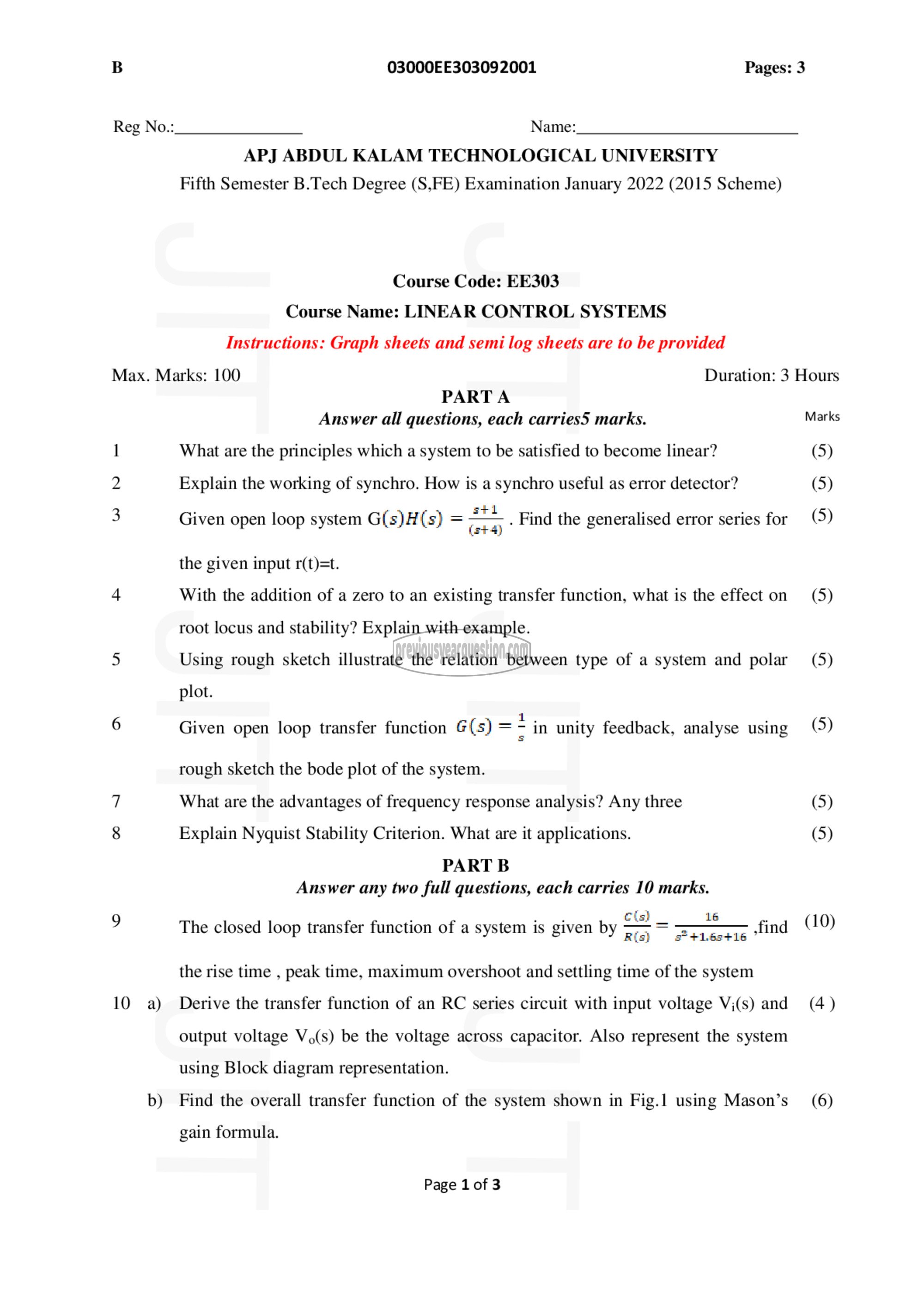 Question Paper - Linear Control Systems-1