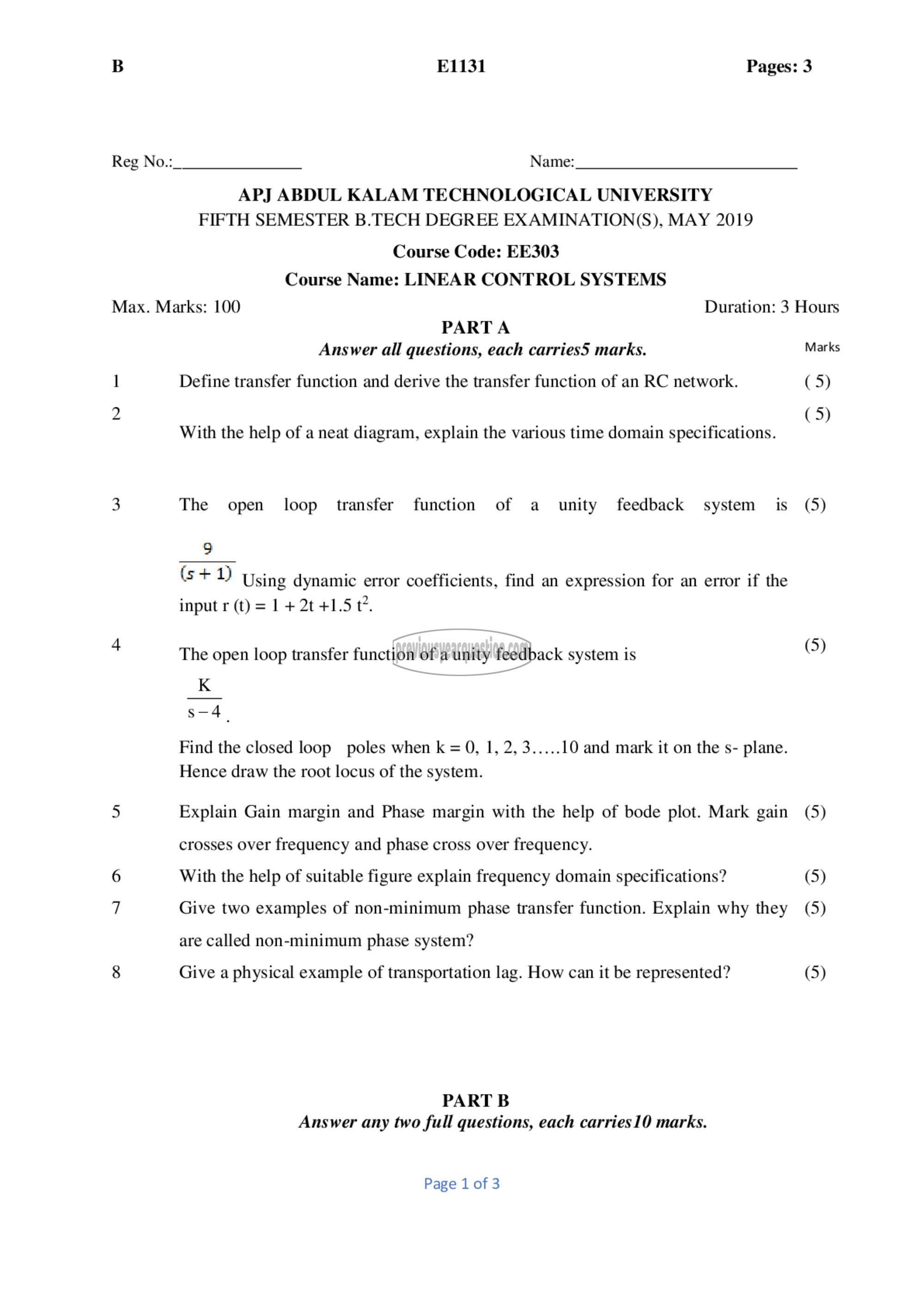 Question Paper - Linear Control Systems-1