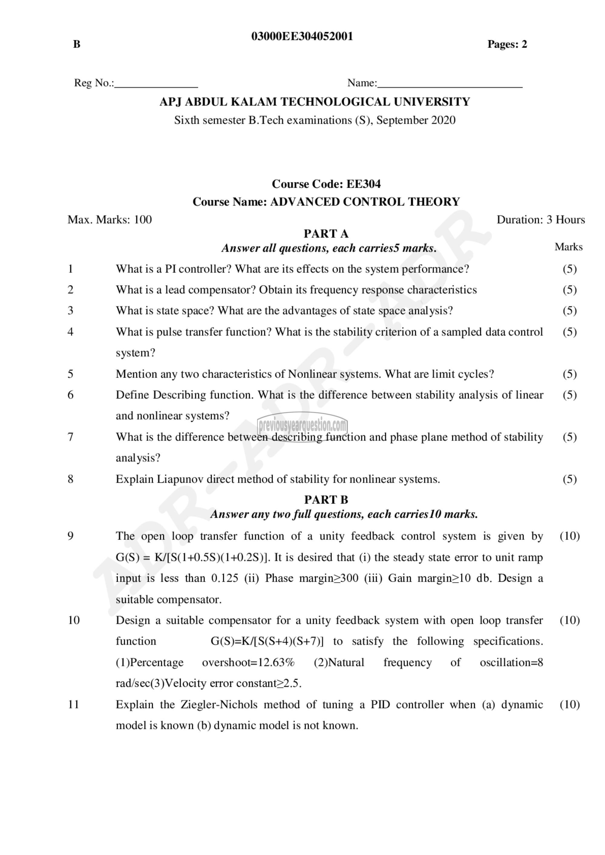 Question Paper - Advanced Control Theory-1