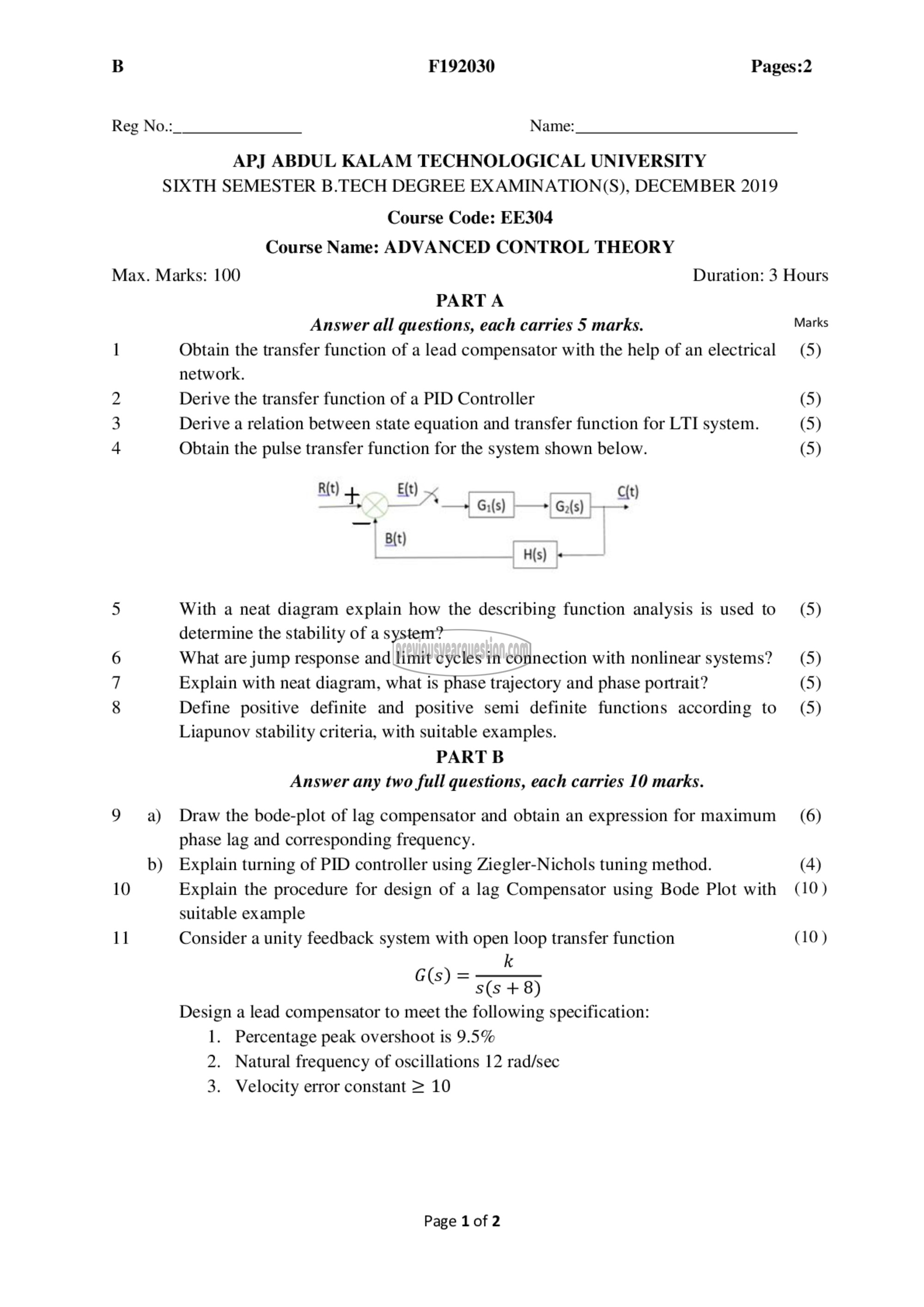 Question Paper - Advanced Control Theory-1