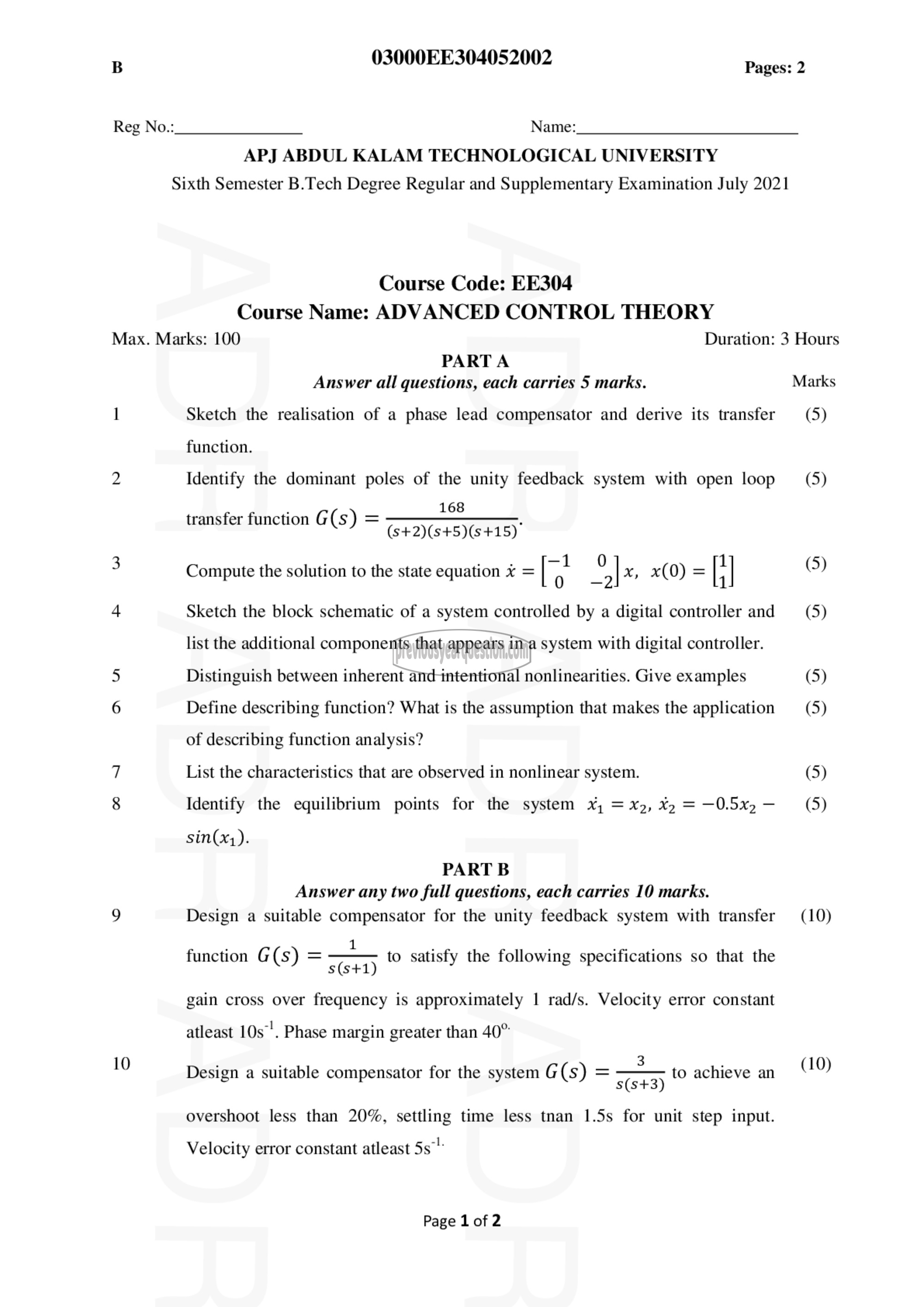 Question Paper - Advanced Control Theory-1