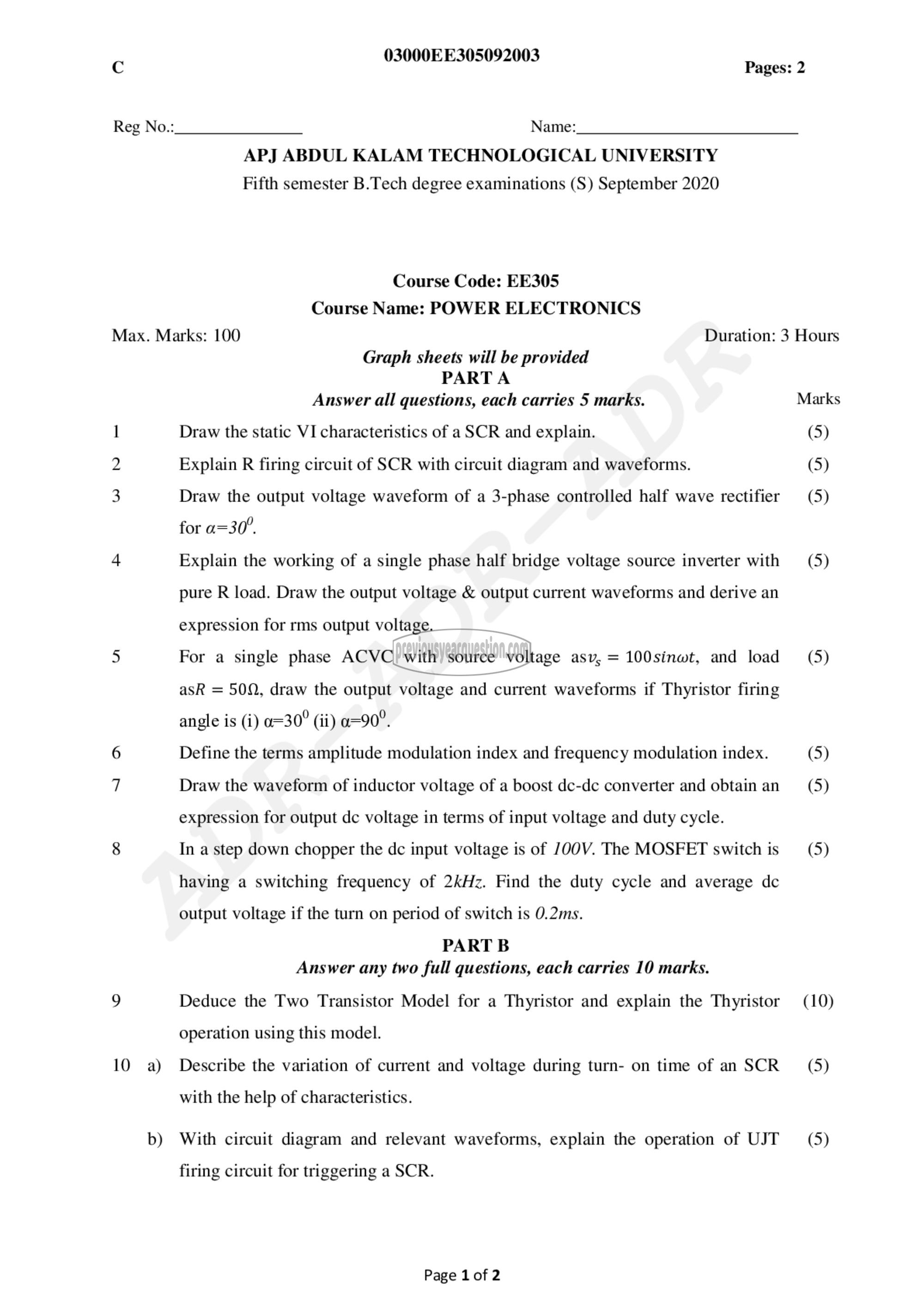 Question Paper - Power ElectronEE305ics-1