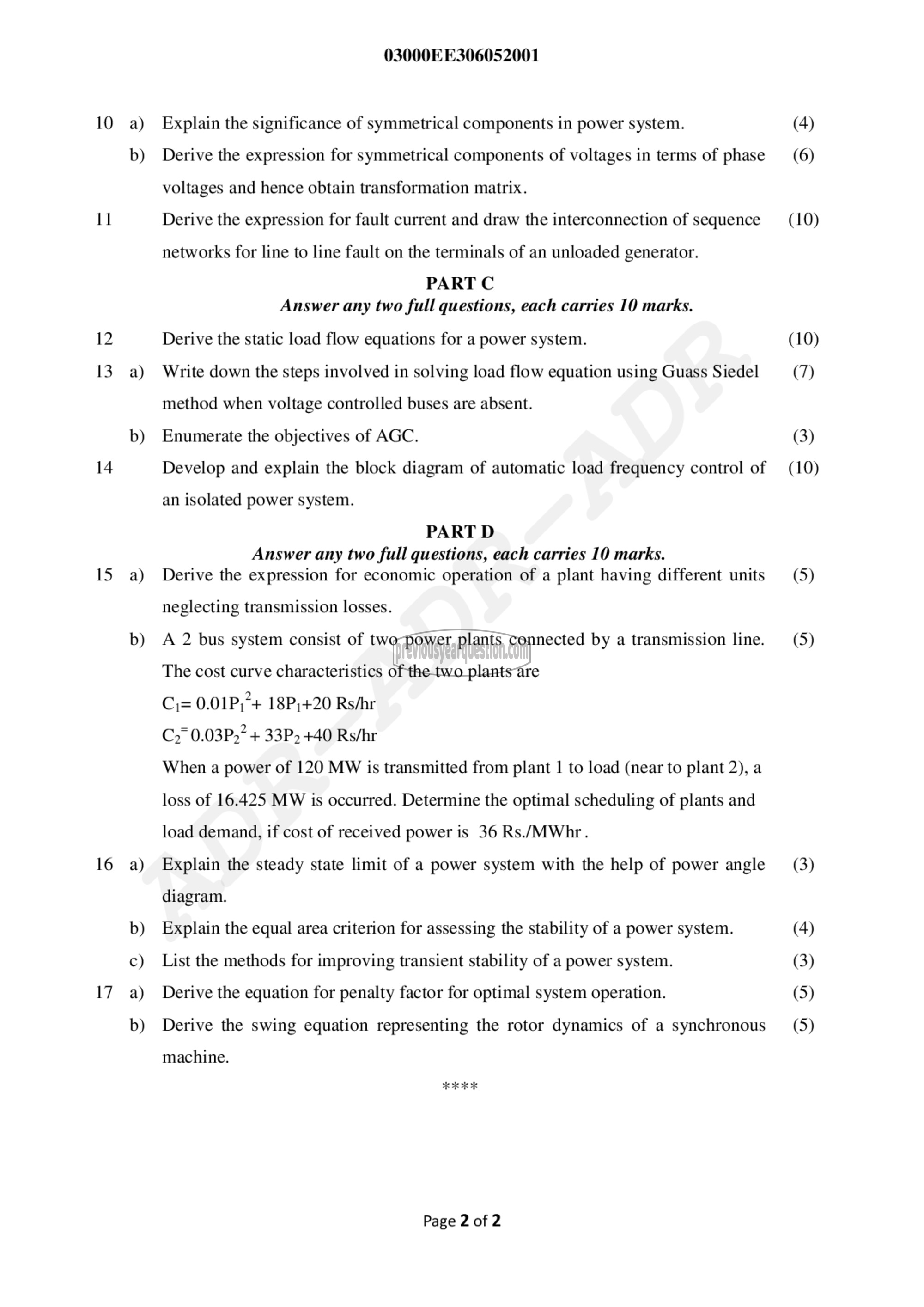 Question Paper - Power System Analysis-2