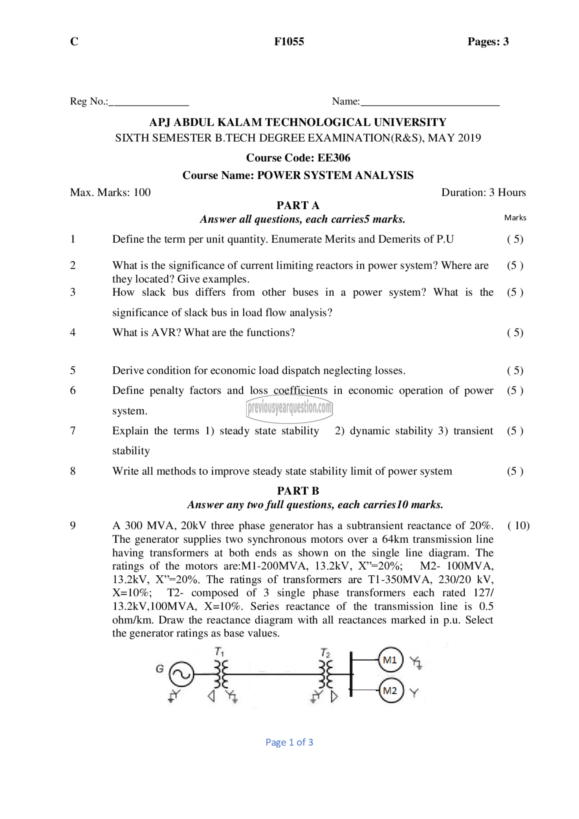 Question Paper - Power System Analysis-1