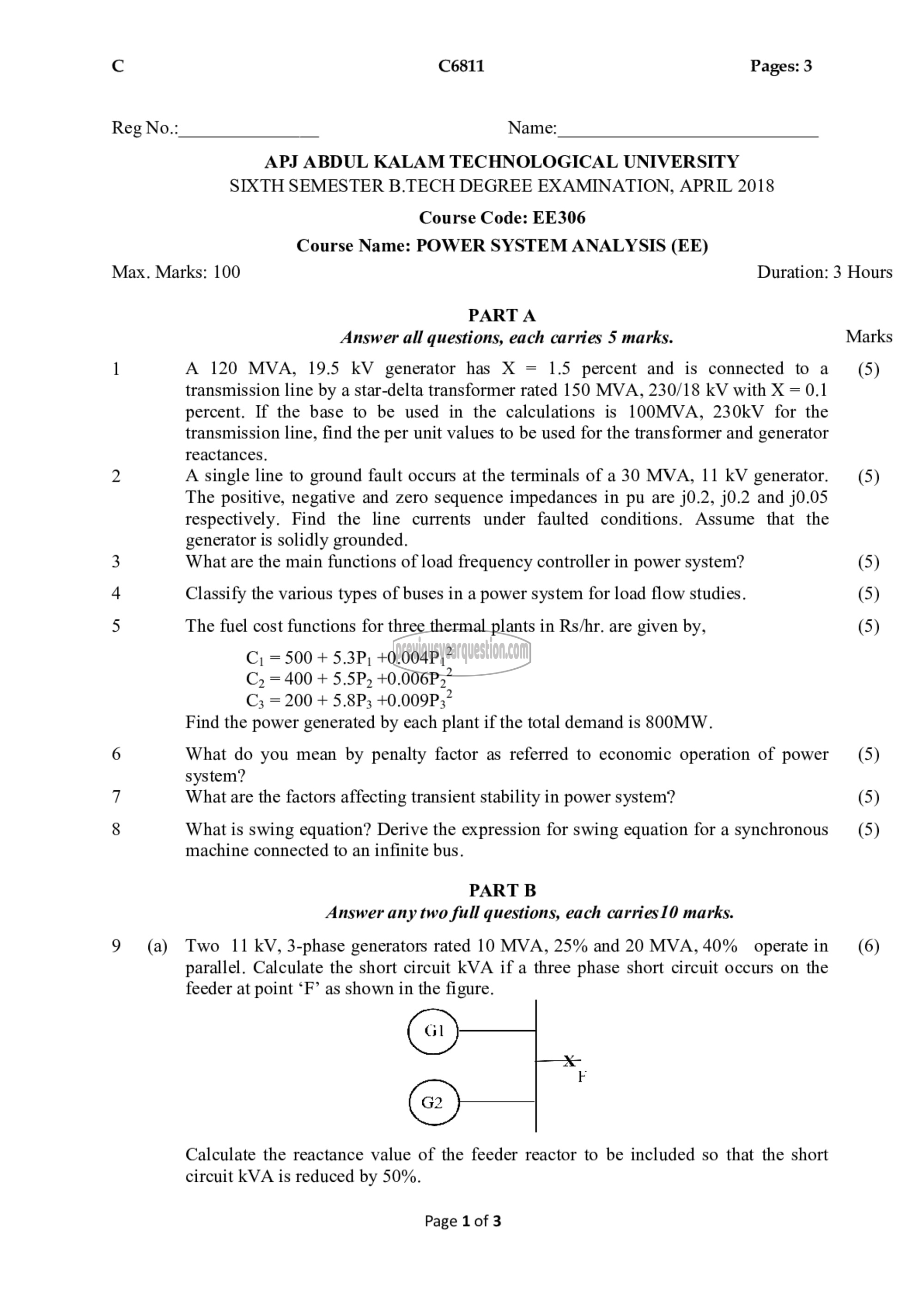 Question Paper - Power System Analysis-1