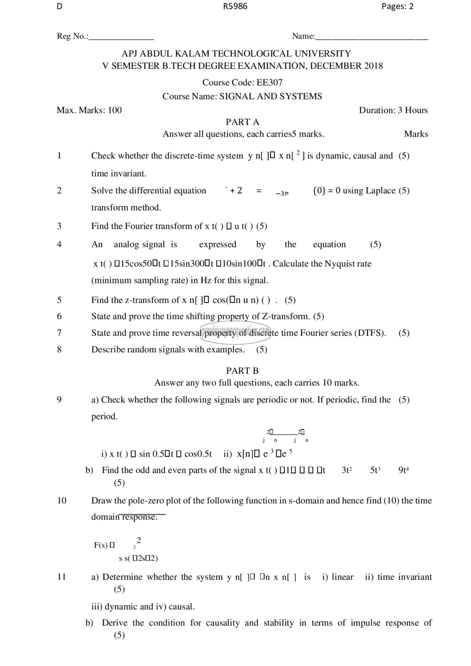 Question Paper - Signals and Systems-1