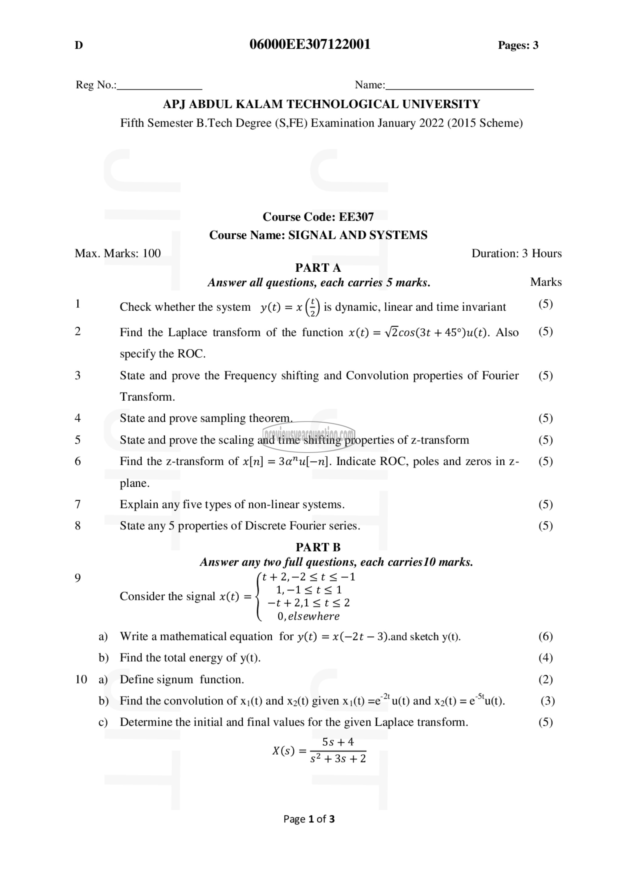 Question Paper - Signals and Systems-1