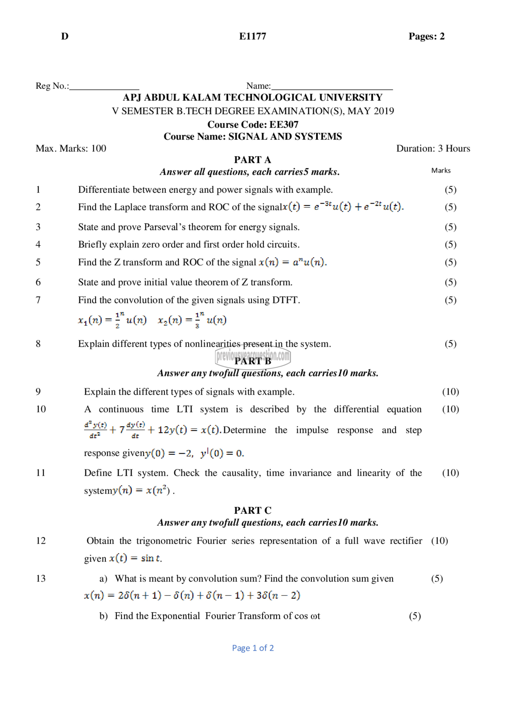 Question Paper - Signals and Systems-1