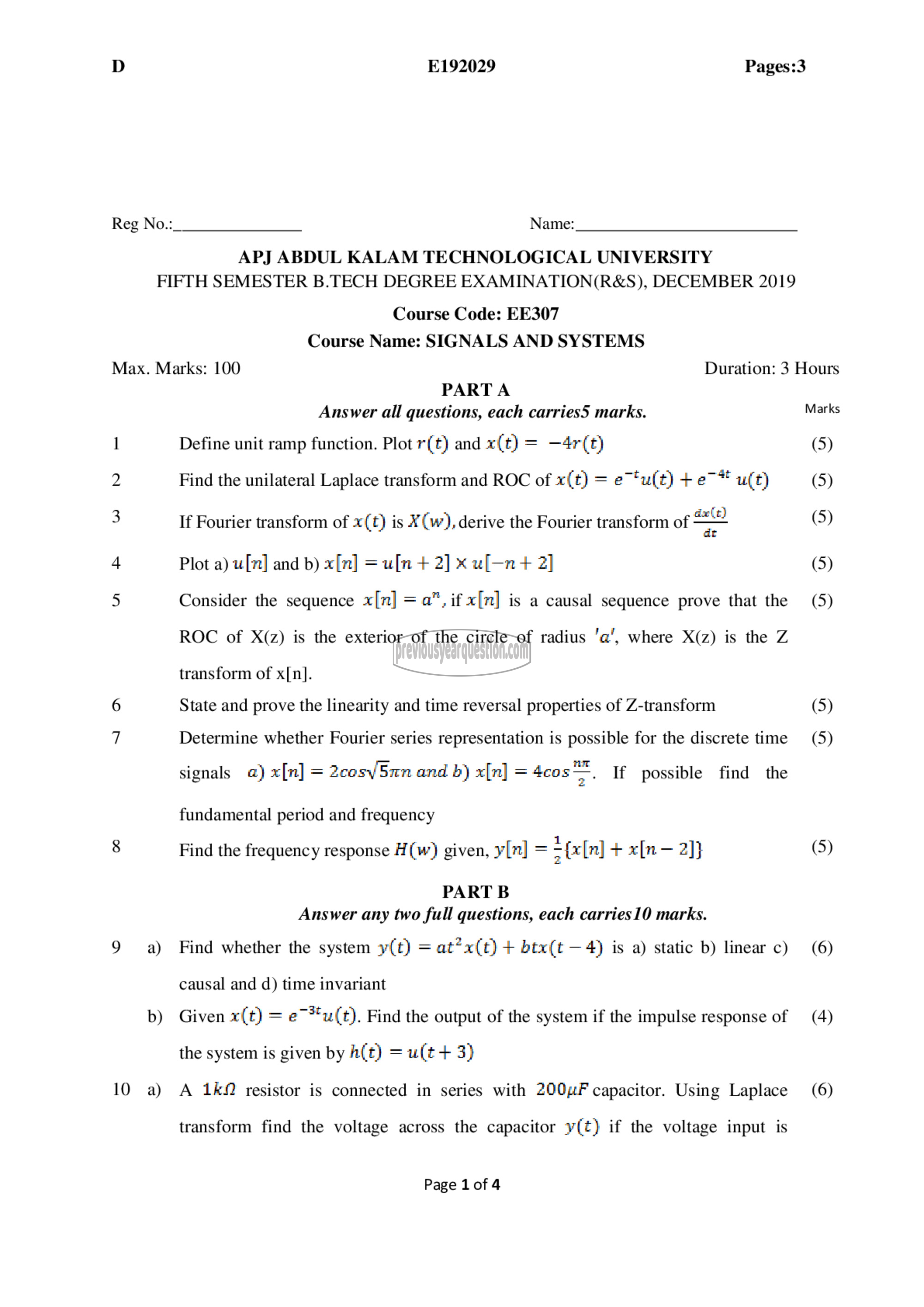 Question Paper - Signals and Systems-1