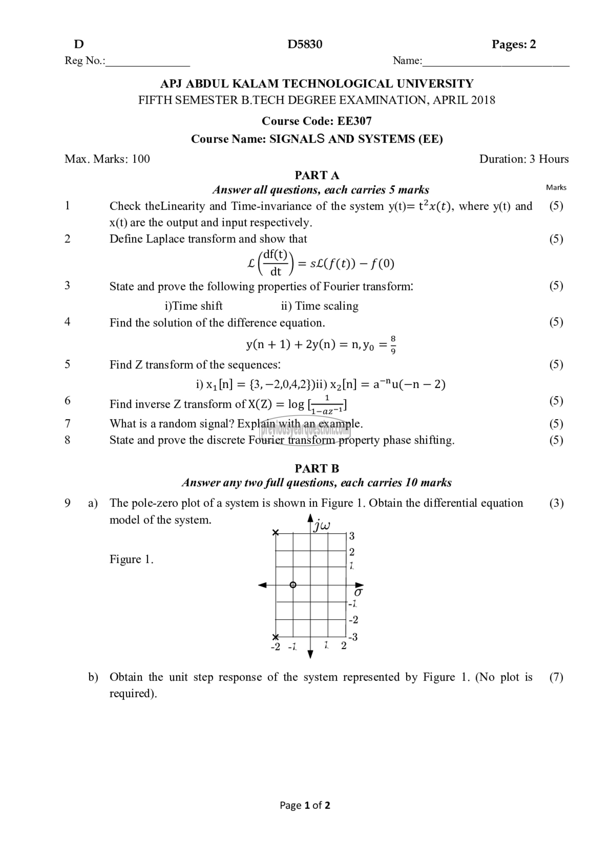 Question Paper - Signals and Systems-1