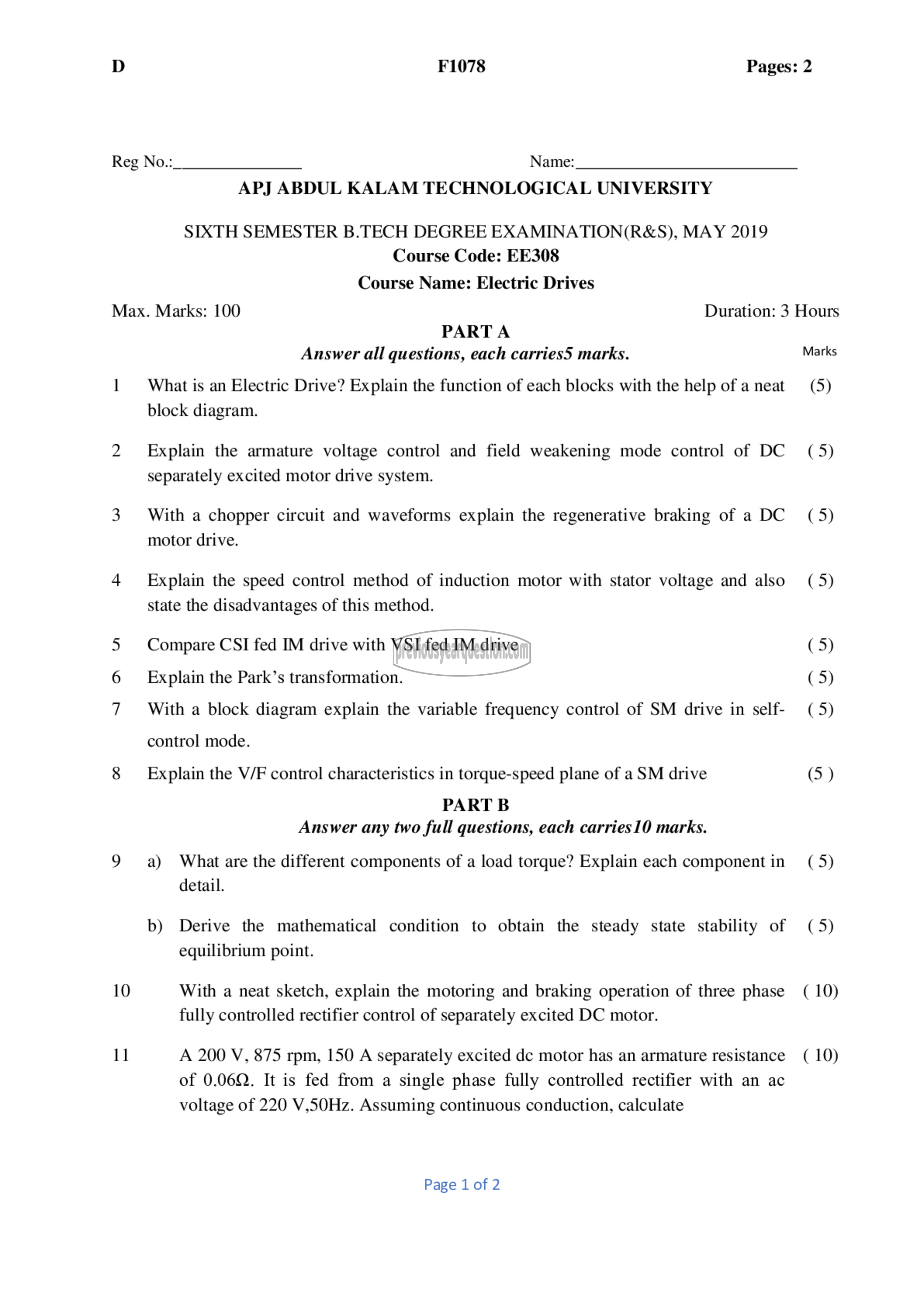 Question Paper - Electric Drives-1