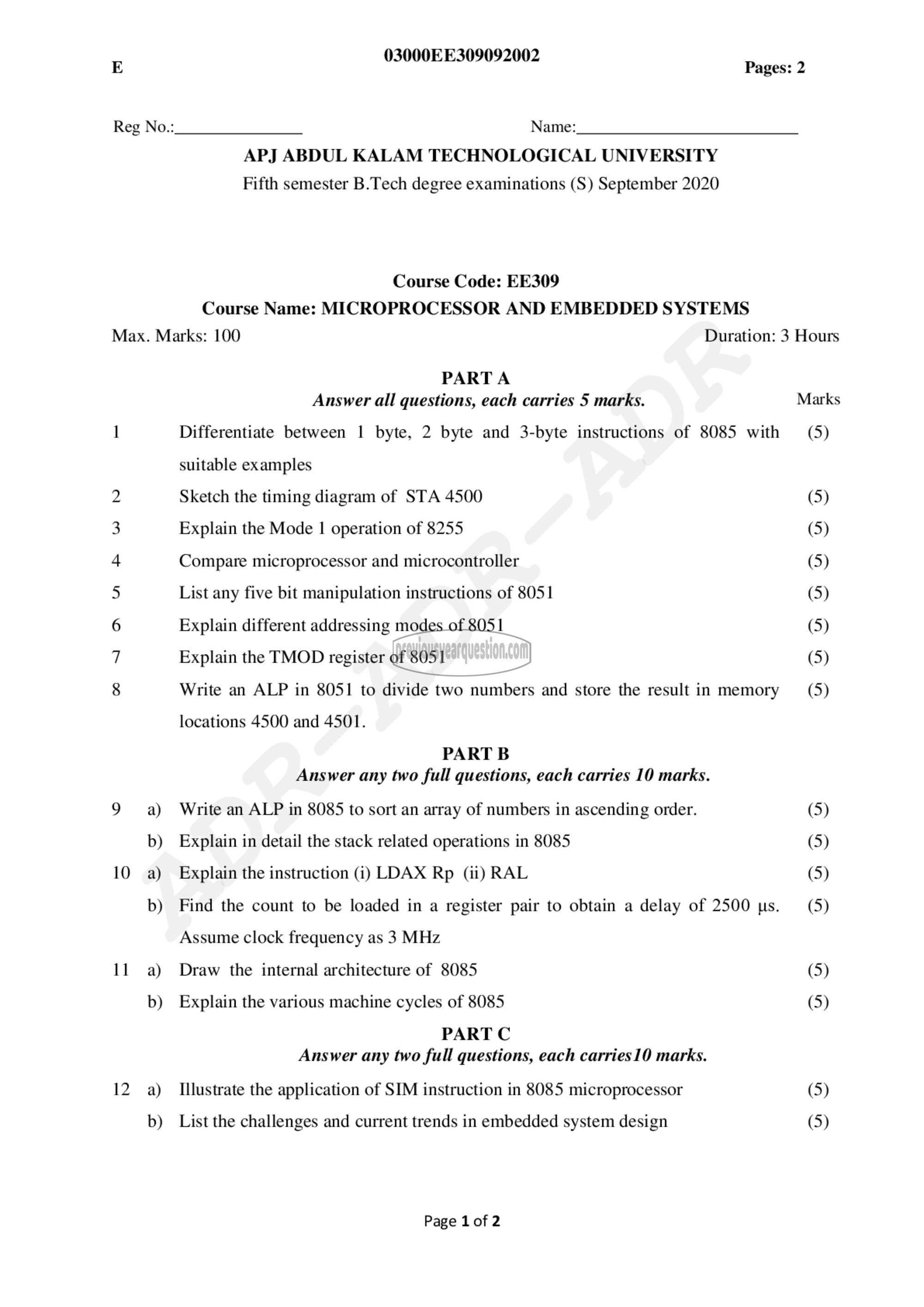 Question Paper - Microprocessor and Embedded Systems-1