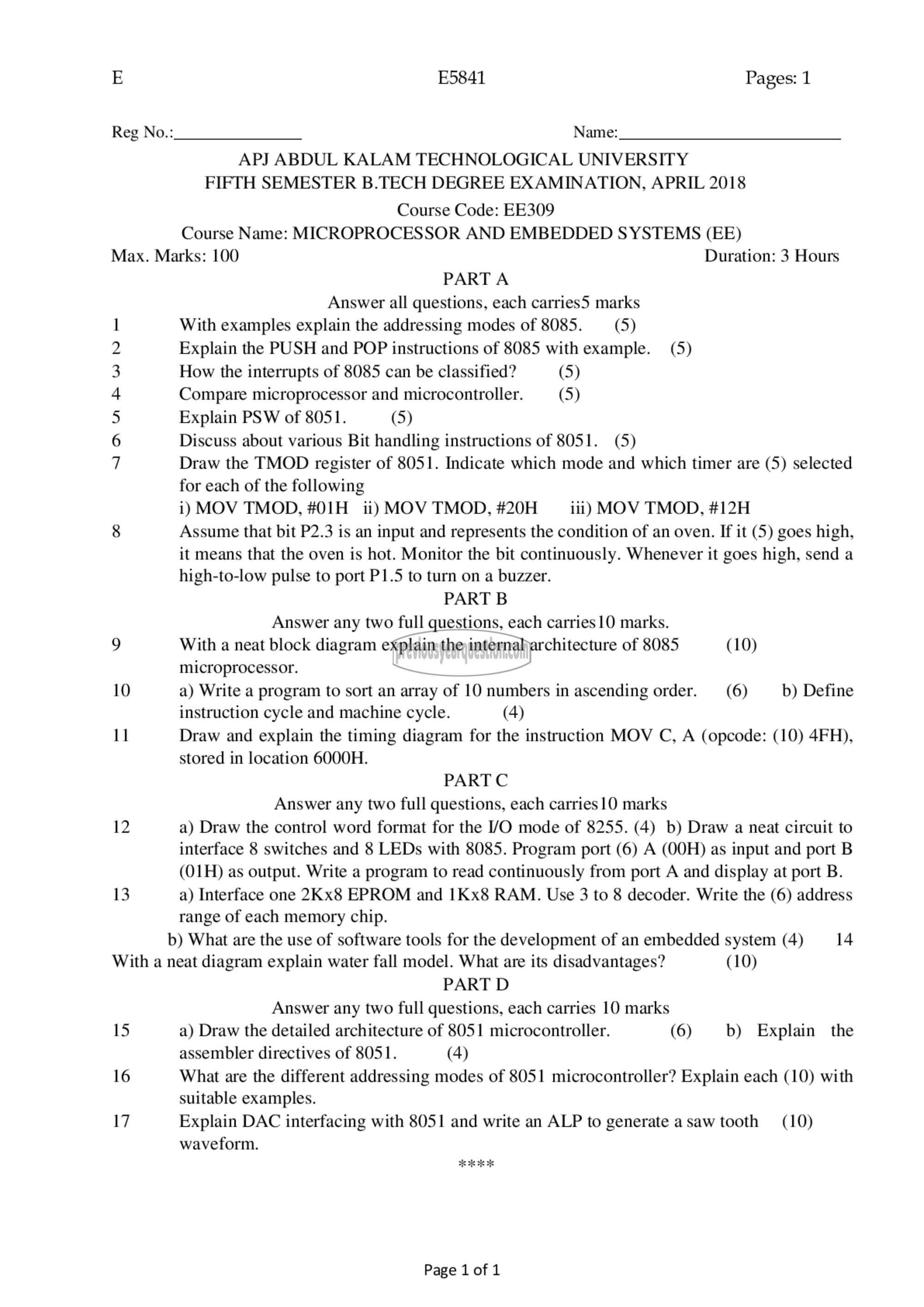 Question Paper - Microprocessor and Embedded Systems-1