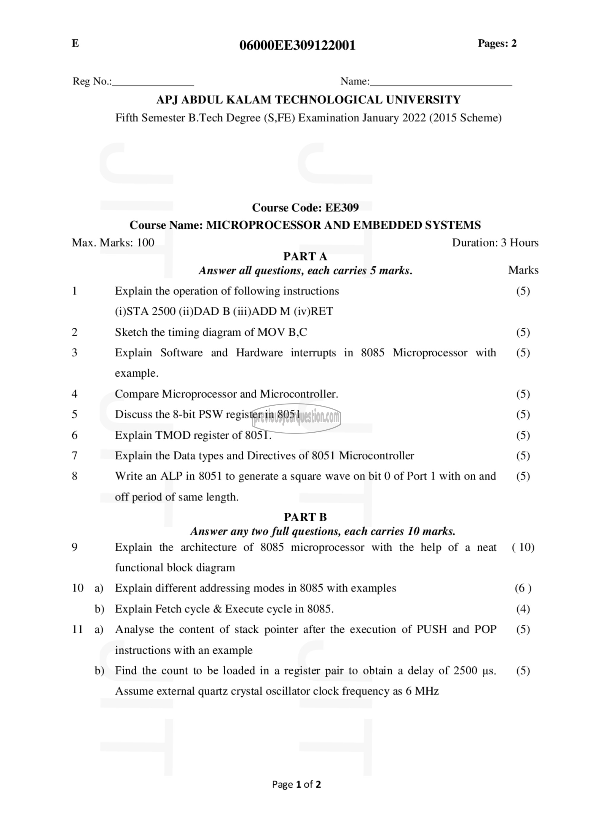 Question Paper - Microprocessor and Embedded Systems-1