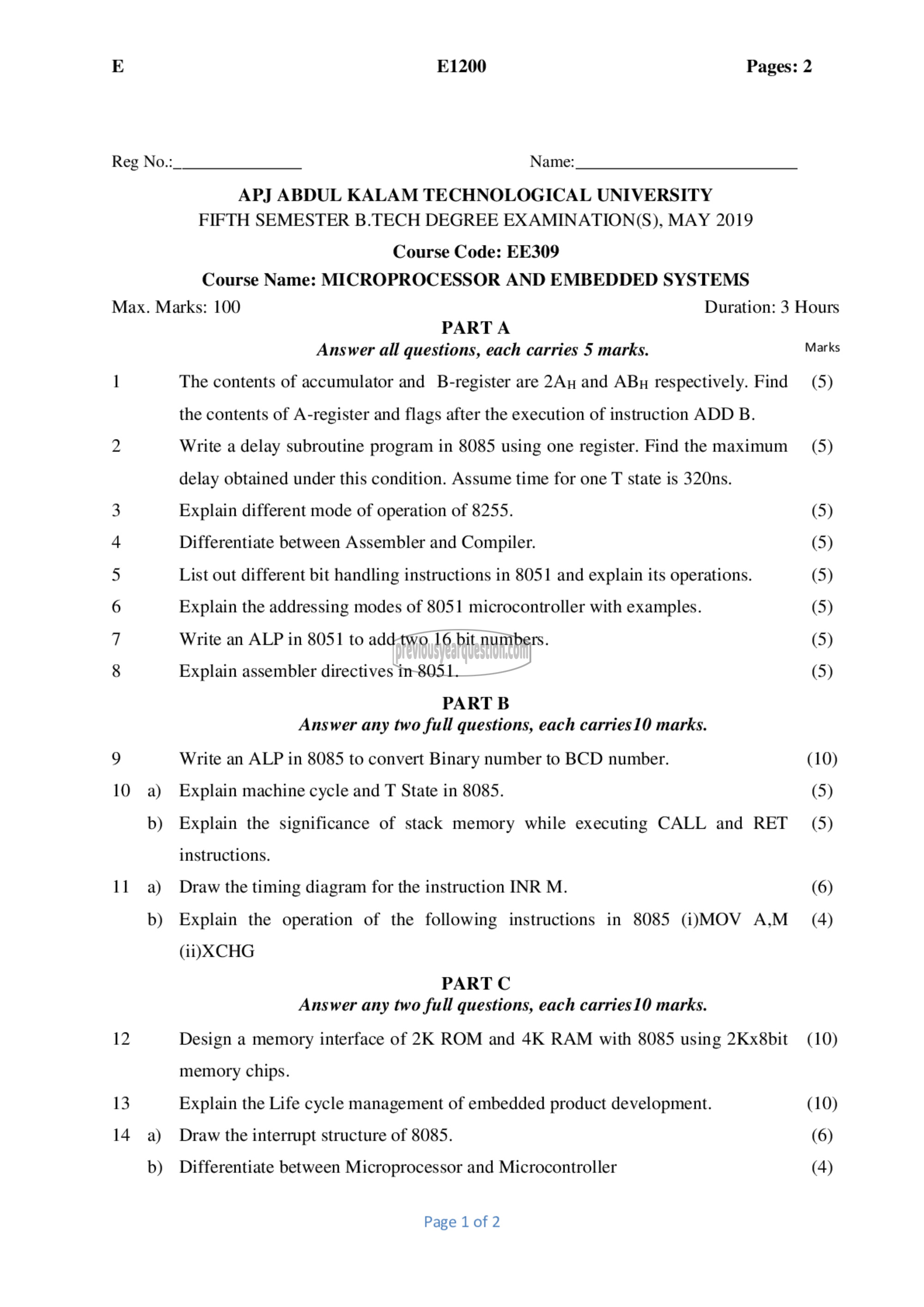 Question Paper - Microprocessor and Embedded Systems-1