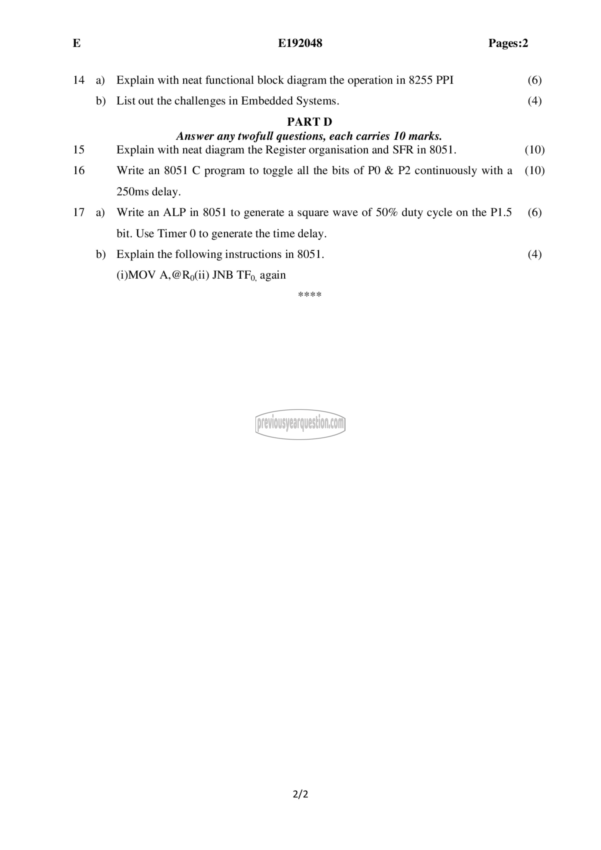 Question Paper - Microprocessor and Embedded Systems-2