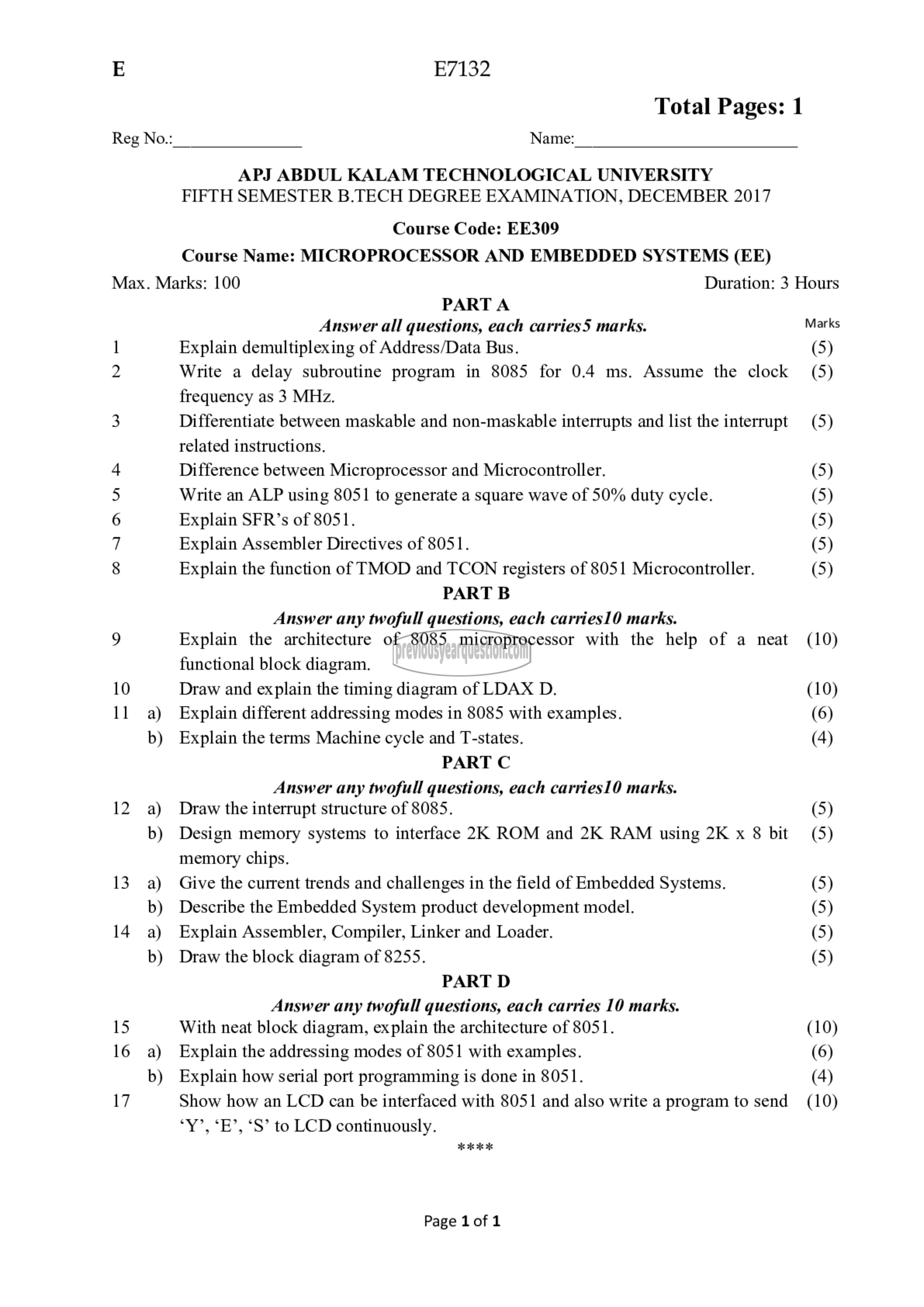 Question Paper - Microprocessor and Embedded Systems-1