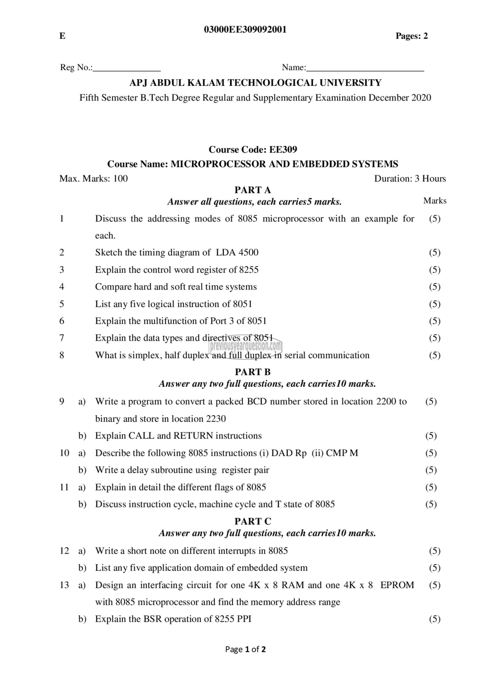 Question Paper - Microprocessor and Embedded Systems-1