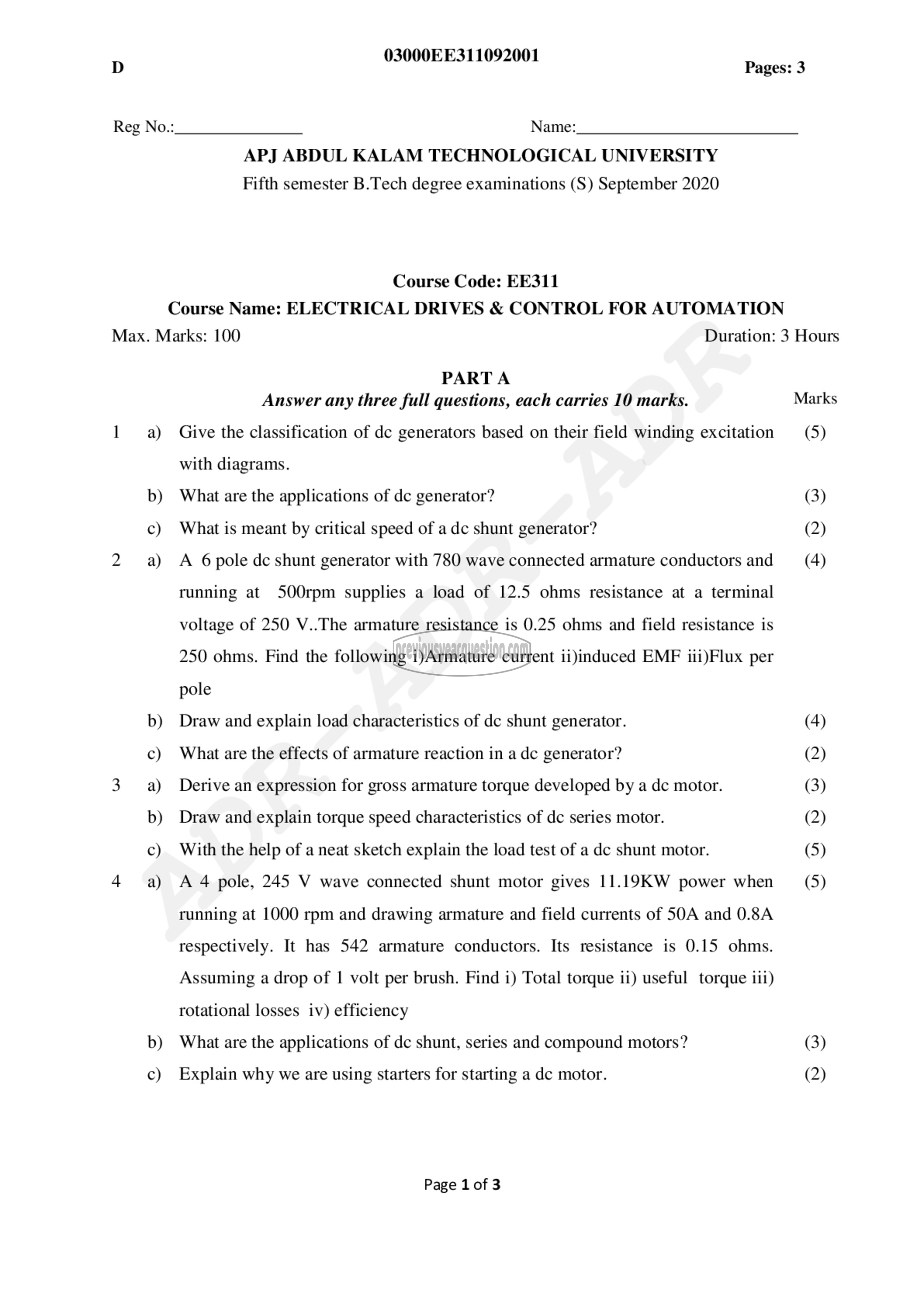 Question Paper - Electrical Drives &Control for Automation-1