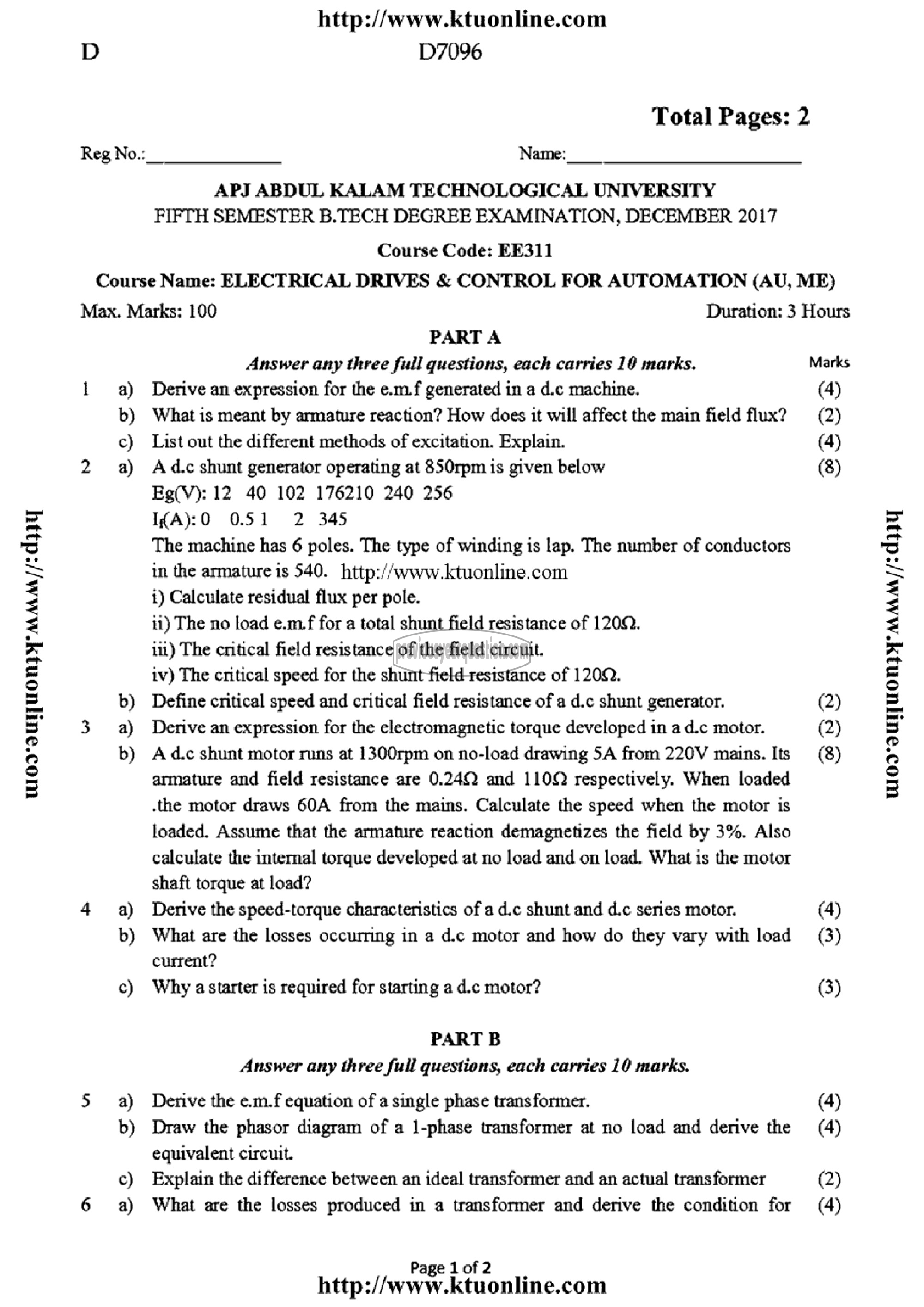 Question Paper - Electrical Drives &Control for Automation-3