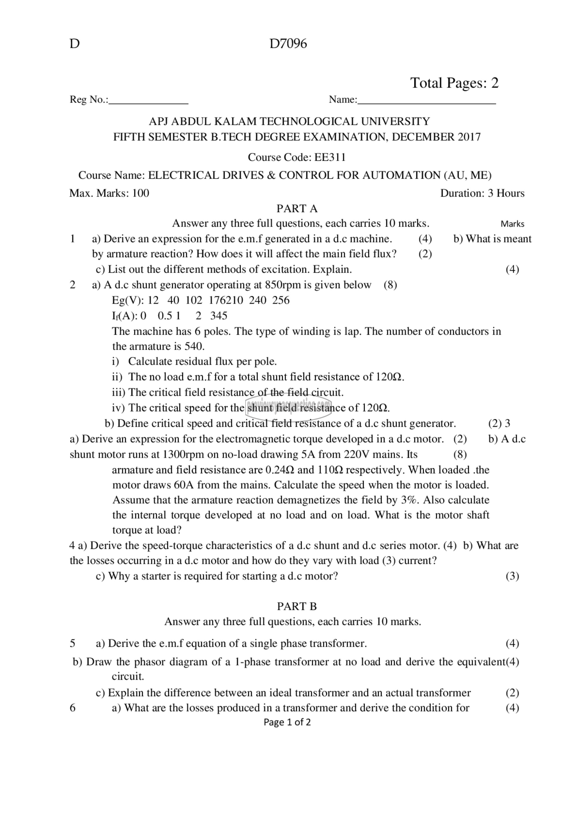 Question Paper - Electrical Drives &Control for Automation-1