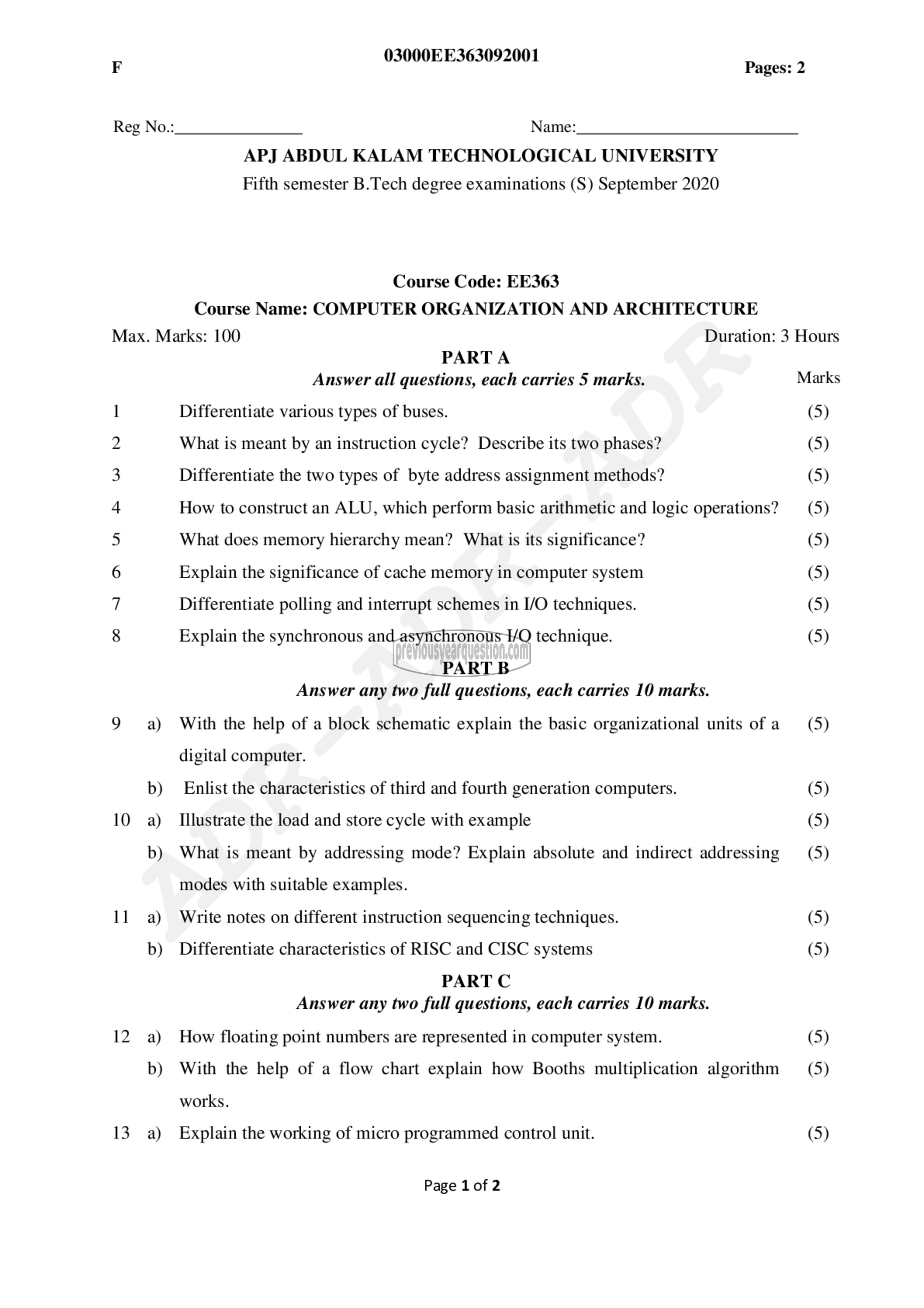 Question Paper - Computer Organization and Architecture-1