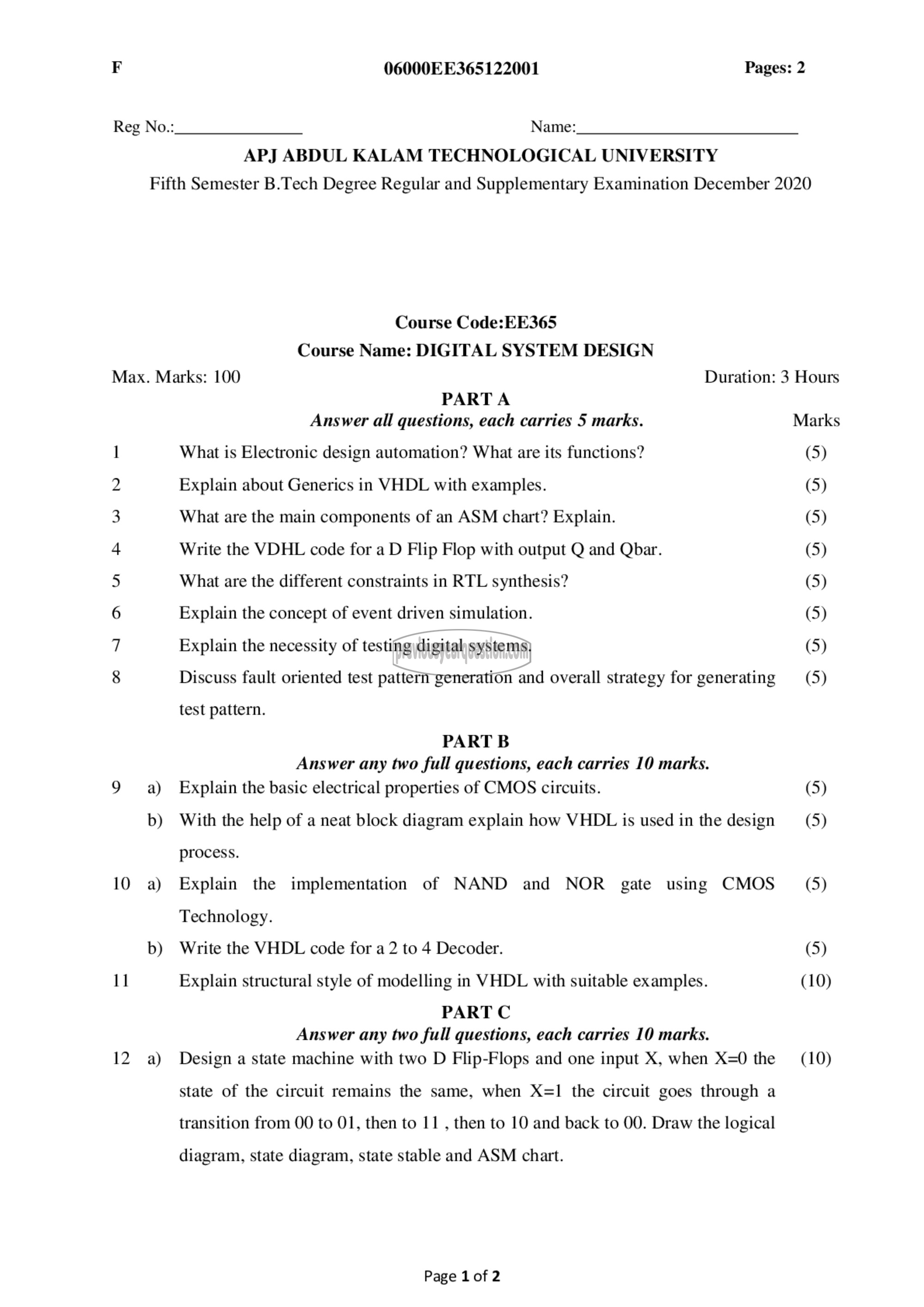 Question Paper - Digital System Design-1