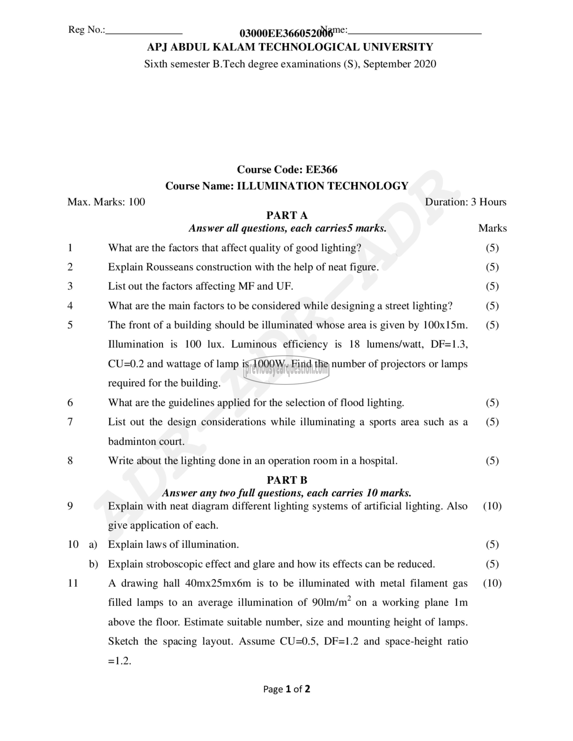 Question Paper - Illumination Technology-1