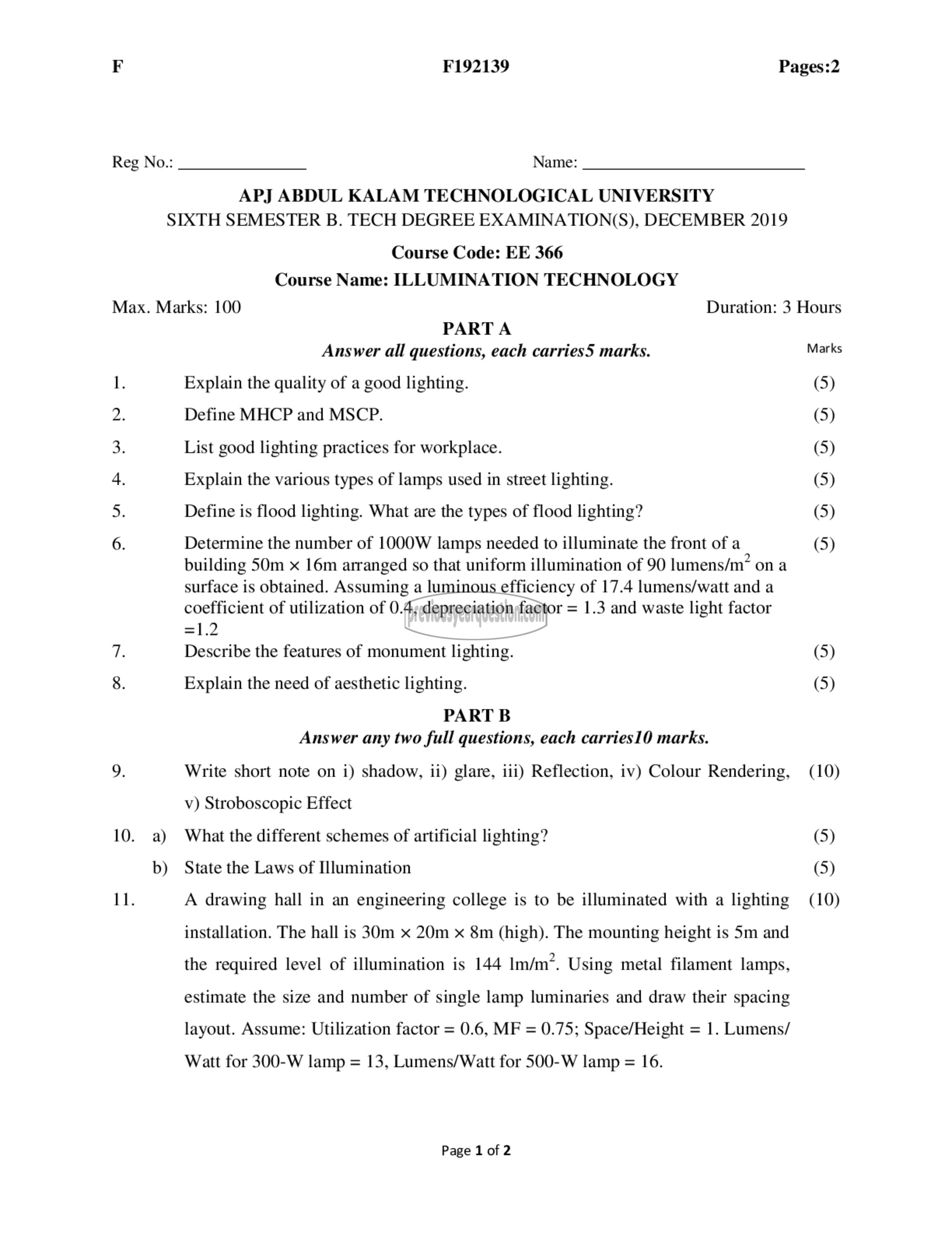 Question Paper - Illumination Technology-1