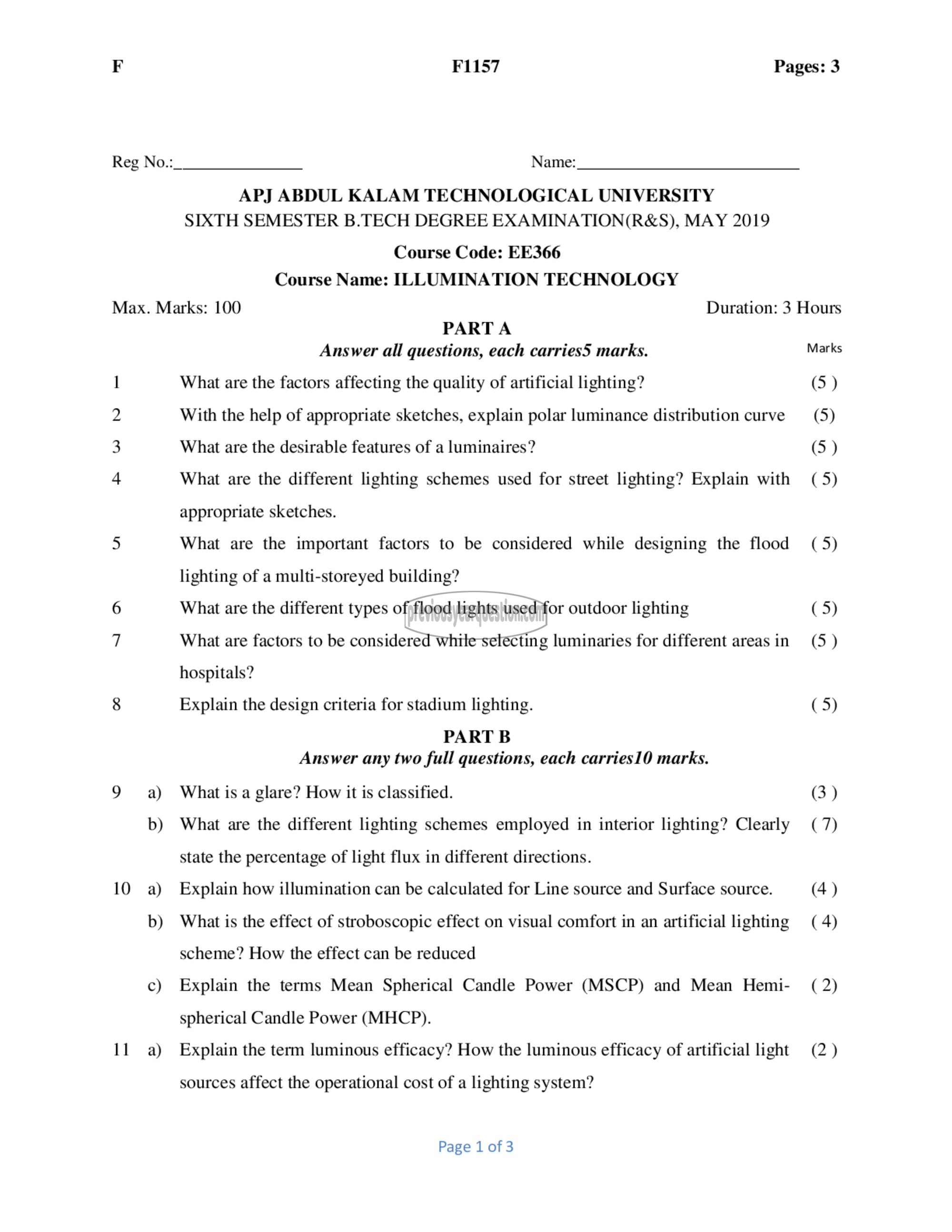 Question Paper - Illumination Technology-1