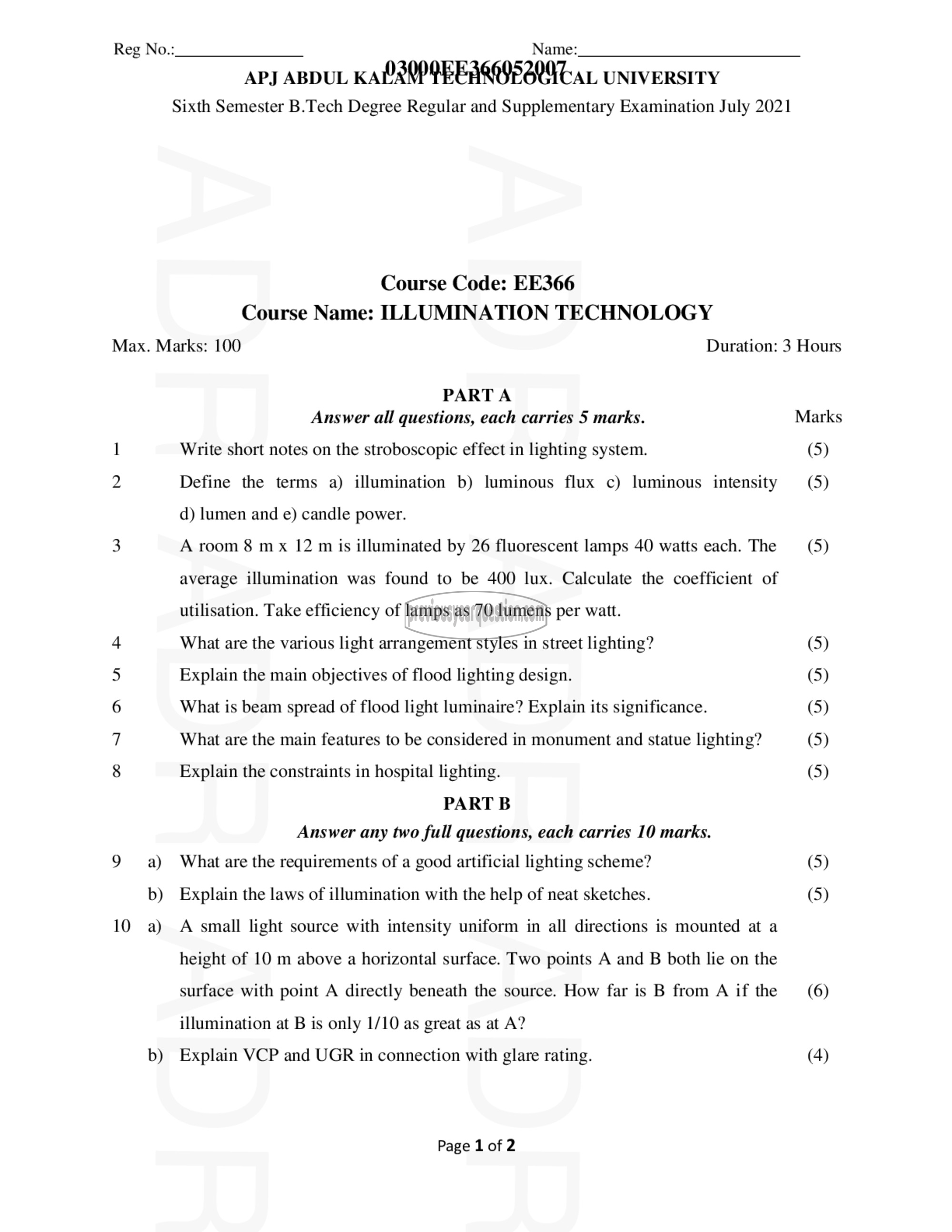 Question Paper - Illumination Technology-1