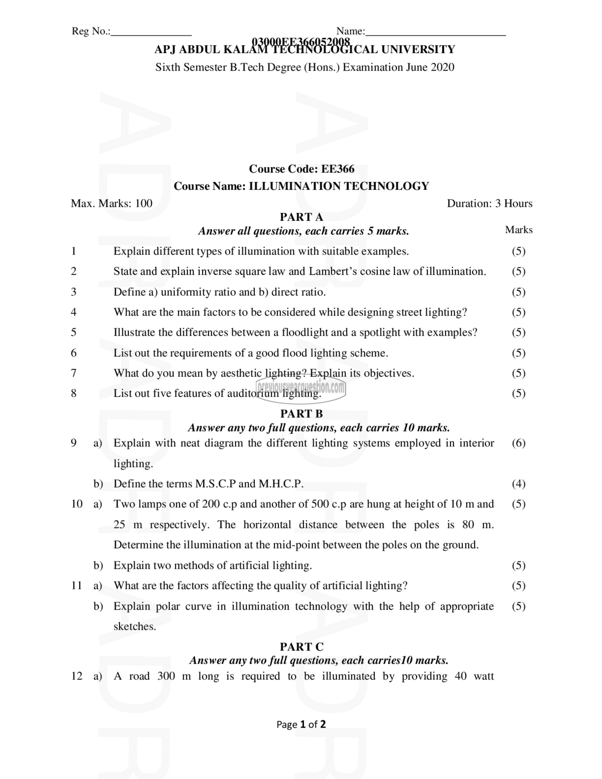 Question Paper - Illumination Technology-1