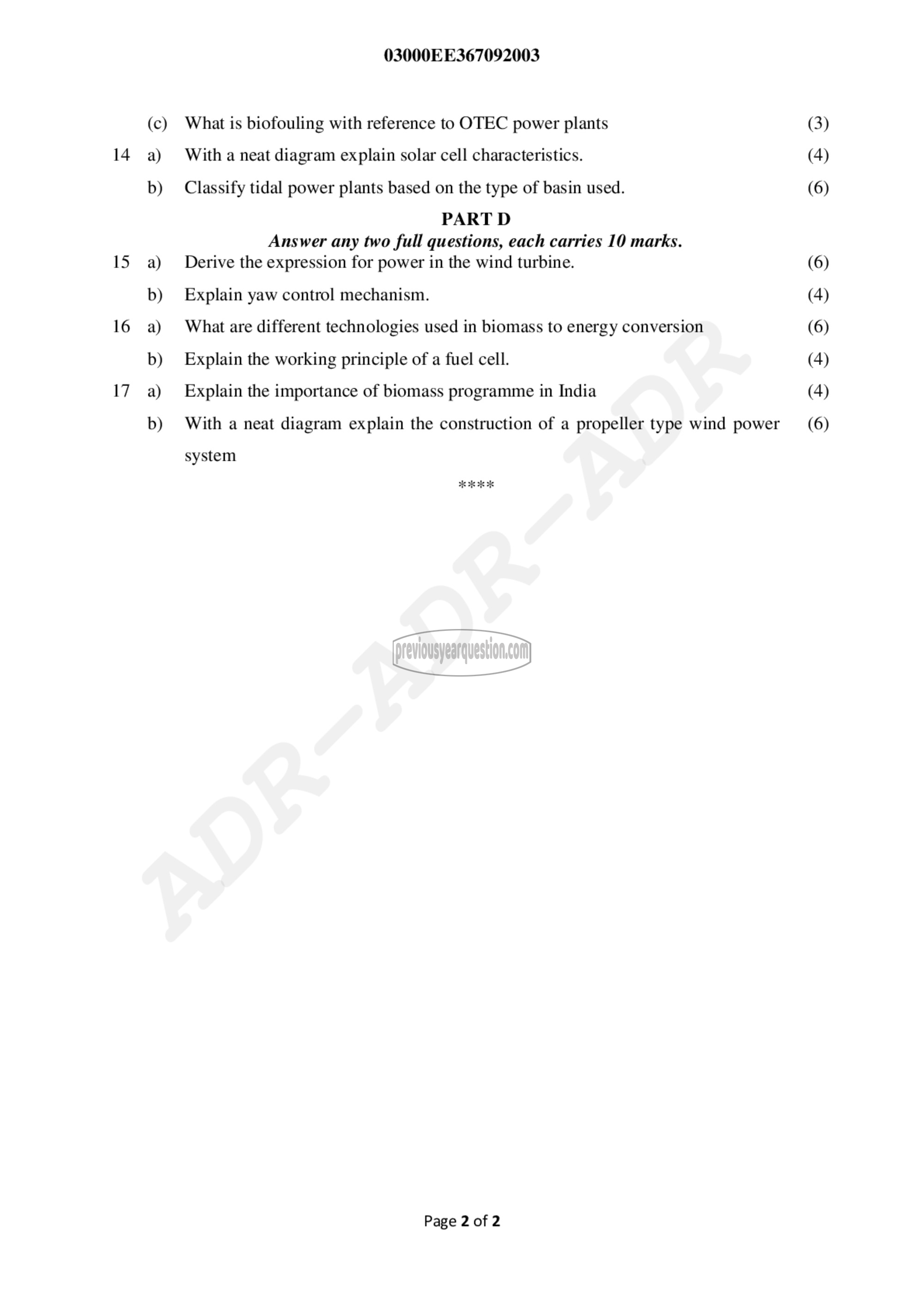 Question Paper - New and Renewable Energy Systems-2