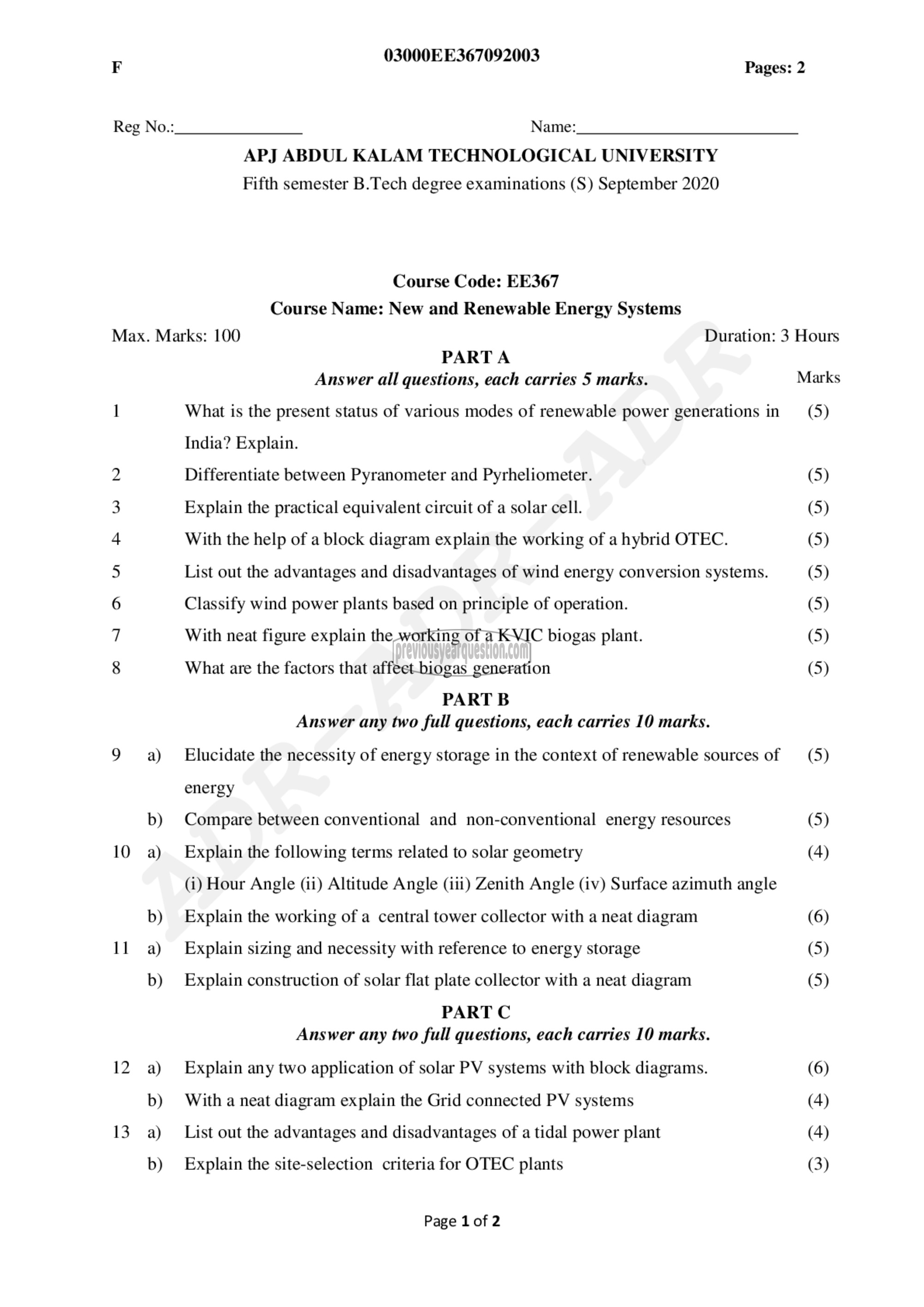 Question Paper - New and Renewable Energy Systems-1