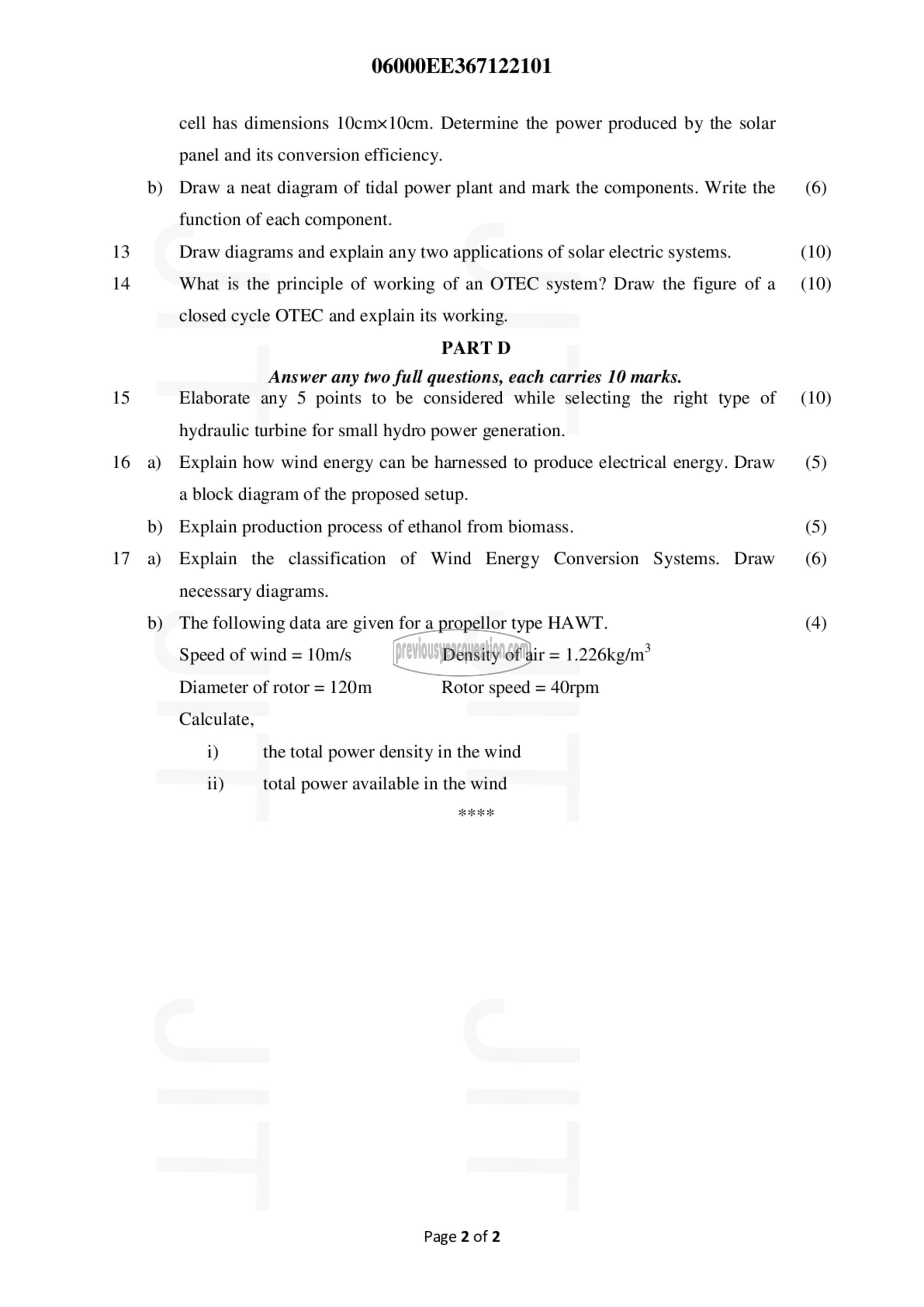 Question Paper - New and Renewable Energy Systems-2