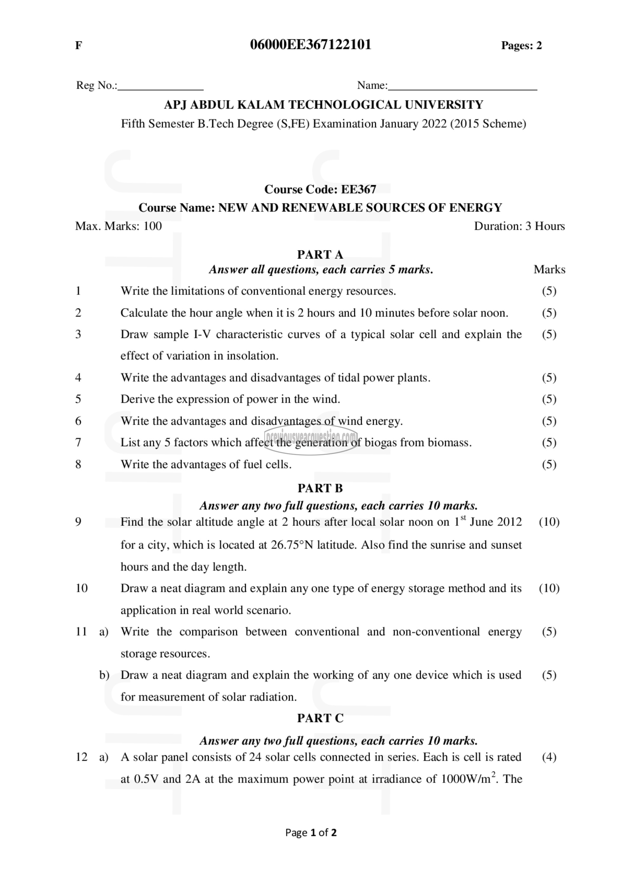 Question Paper - New and Renewable Energy Systems-1