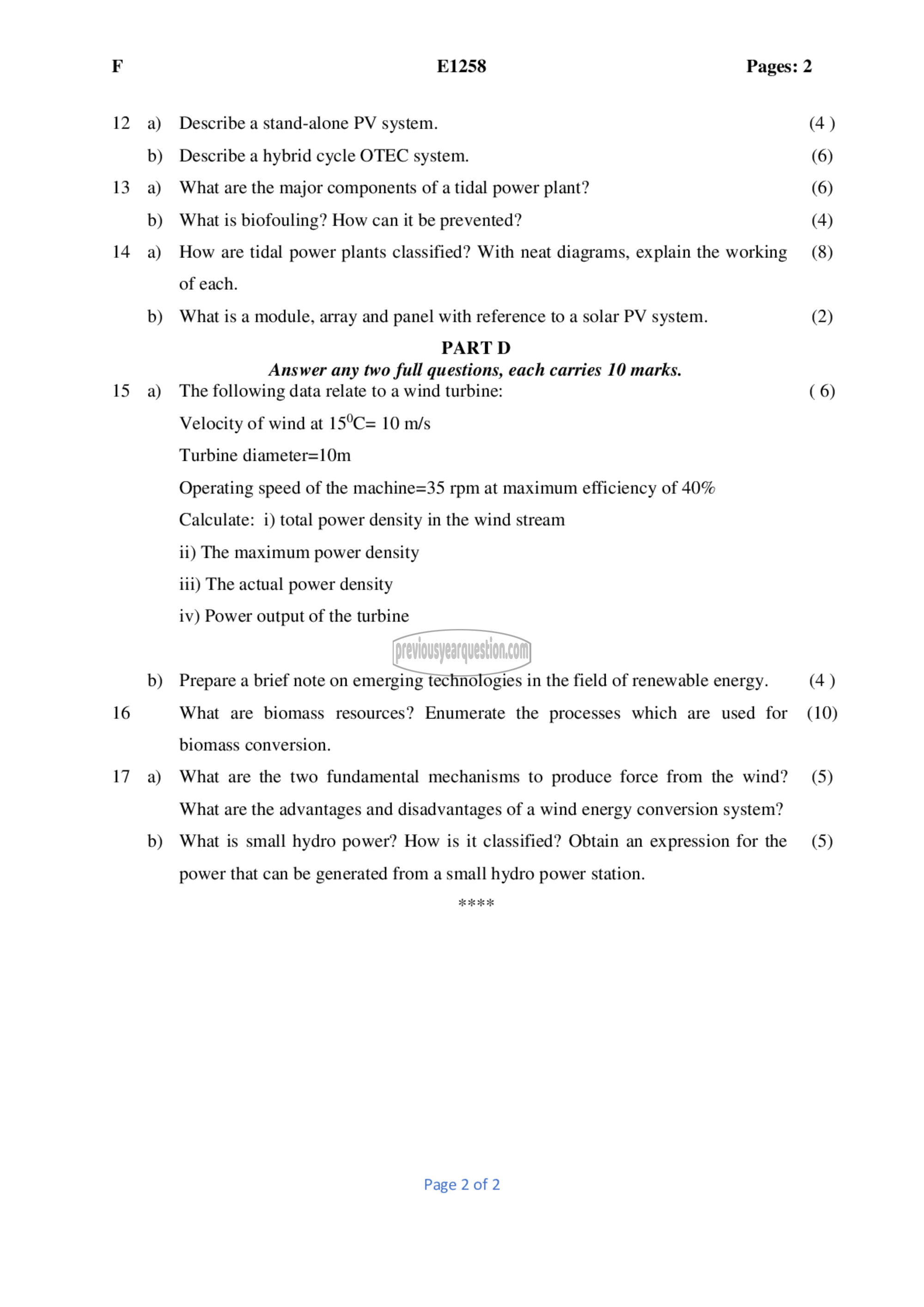 Question Paper - New and Renewable Energy Systems-2