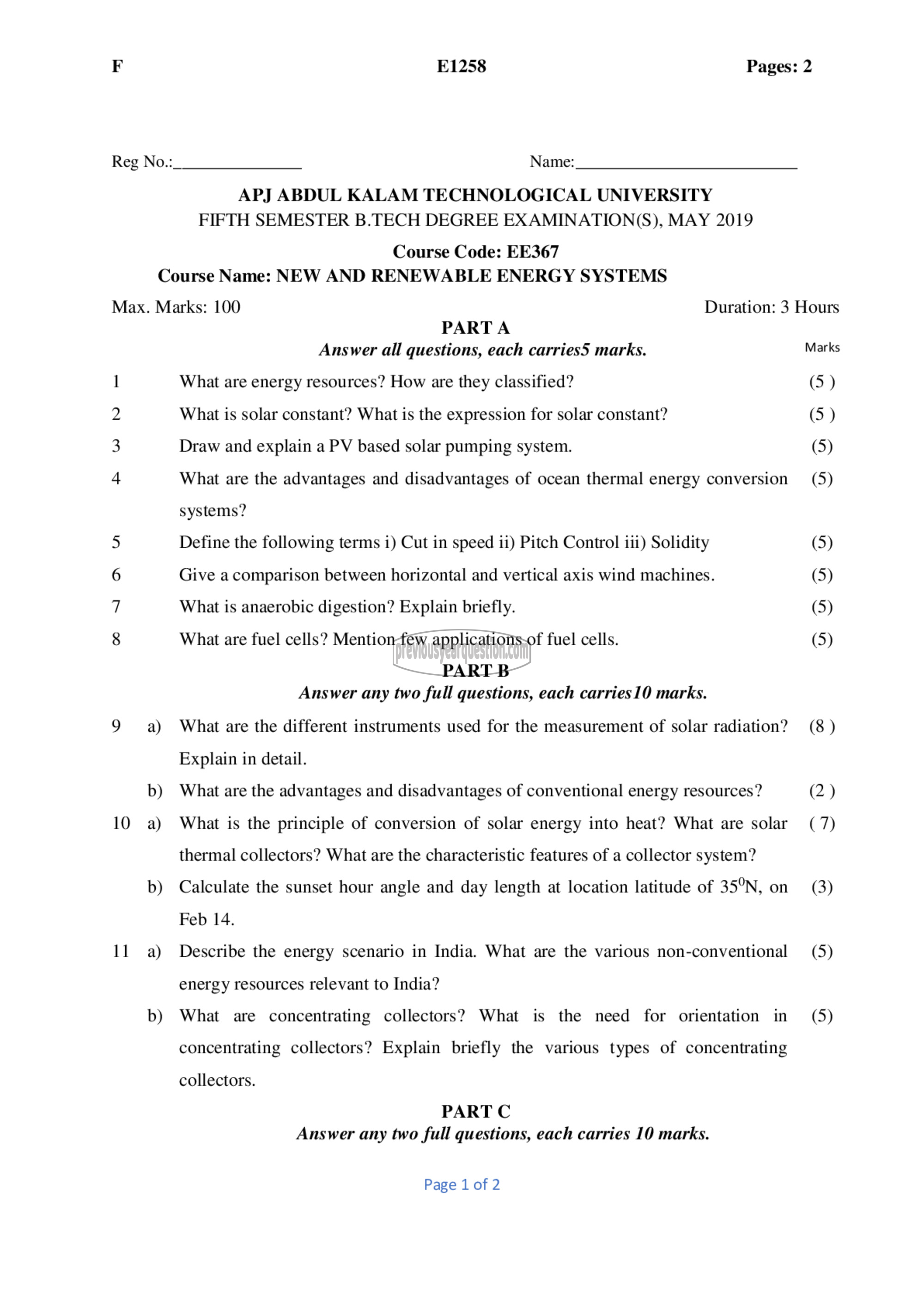 Question Paper - New and Renewable Energy Systems-1