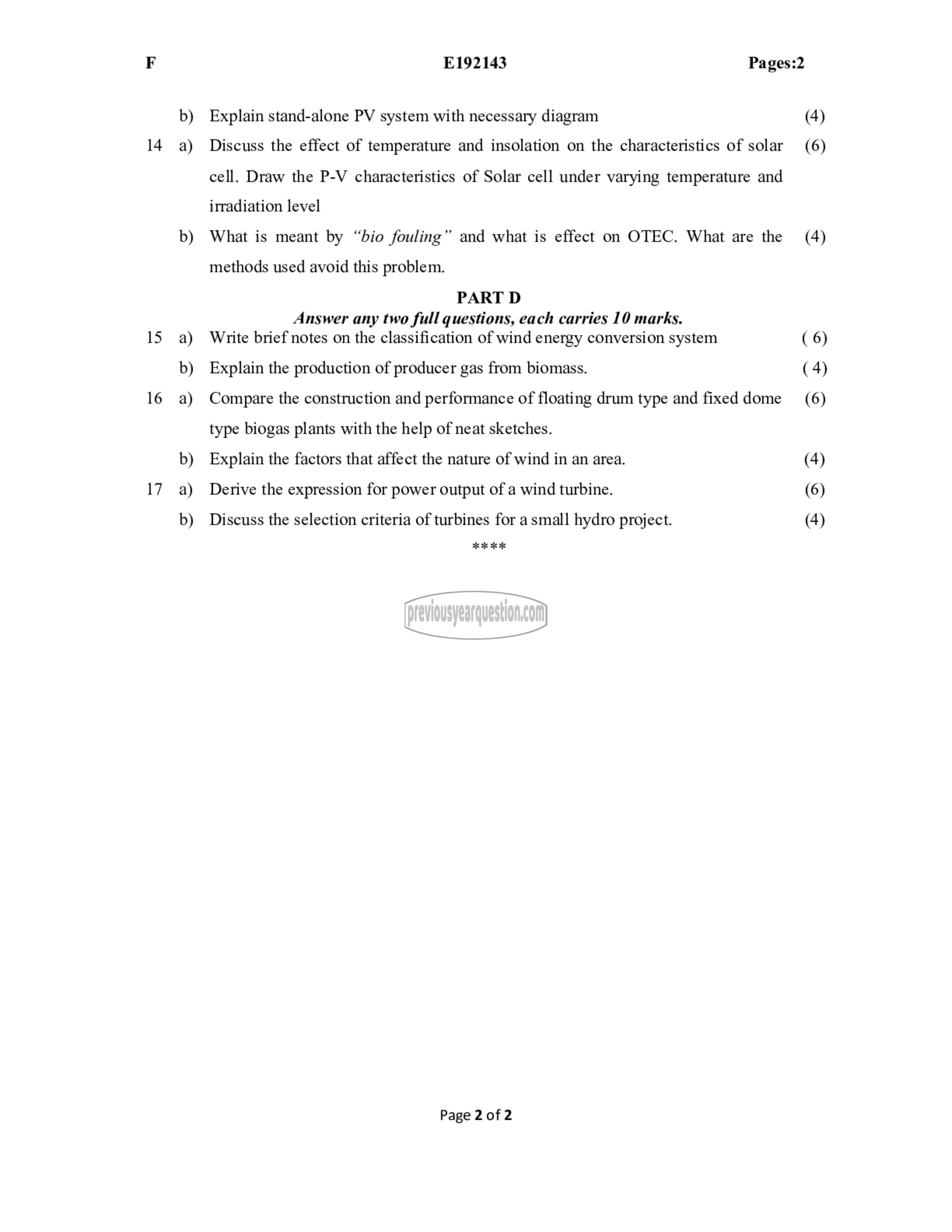 Question Paper - New and Renewable Energy Systems-2