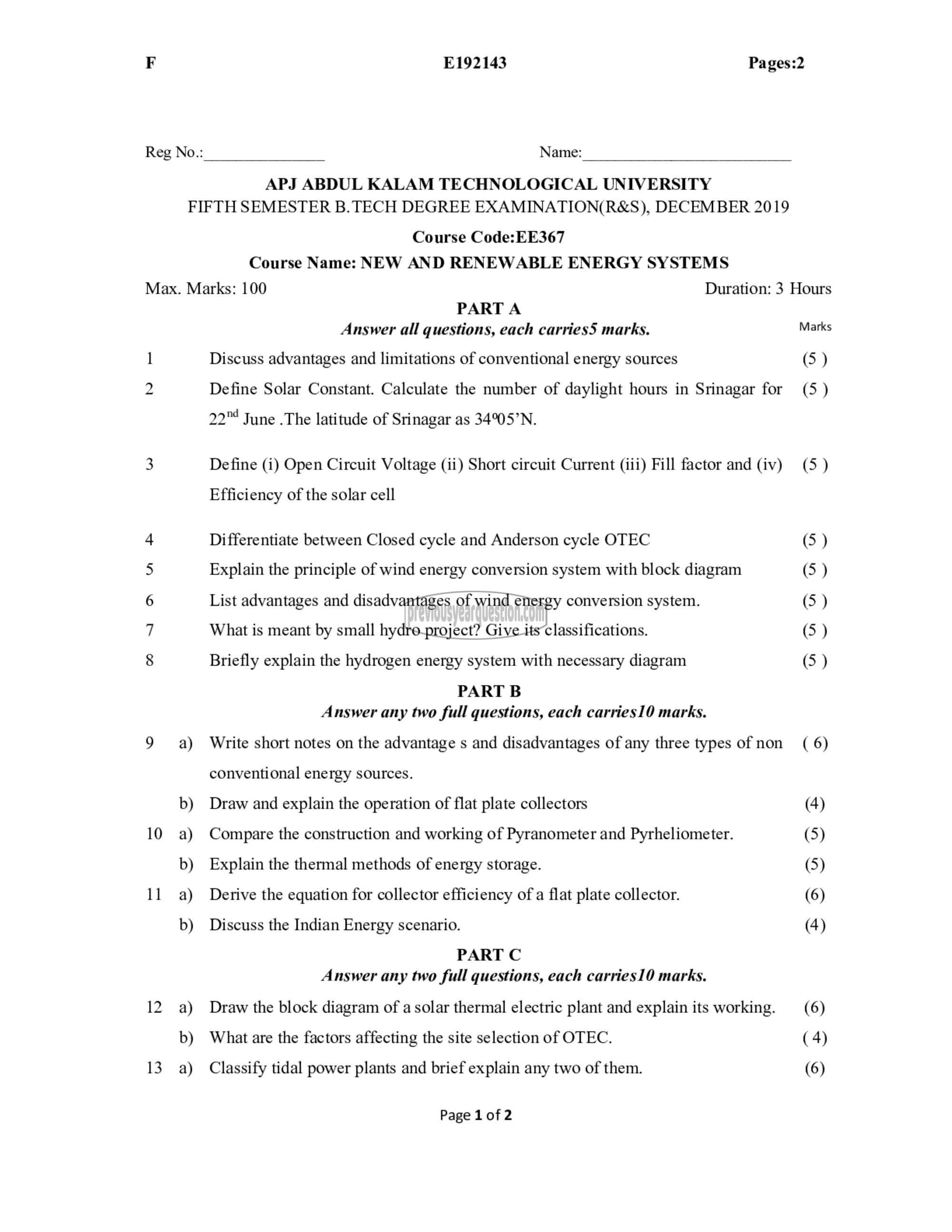 Question Paper - New and Renewable Energy Systems-1