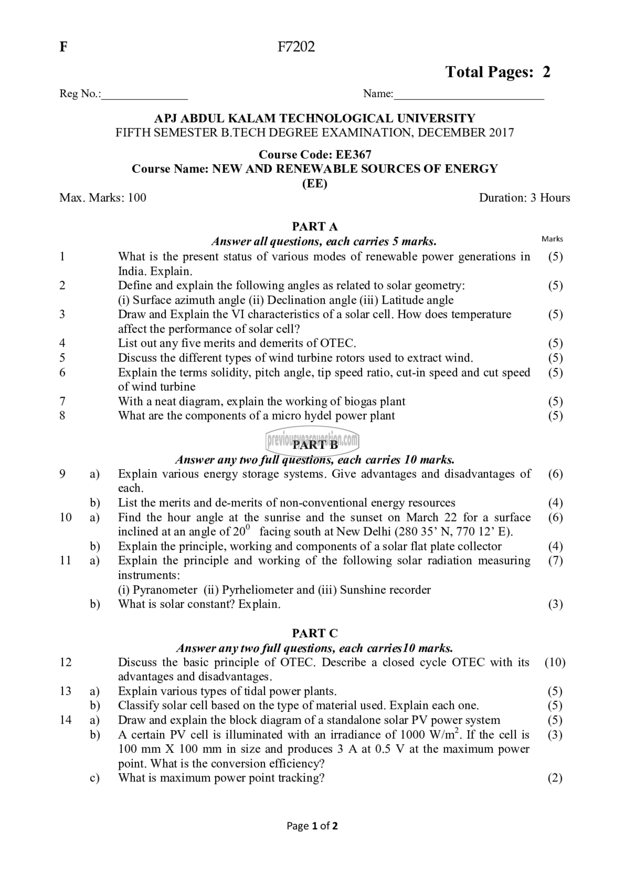 Question Paper - New and Renewable Energy Systems-1